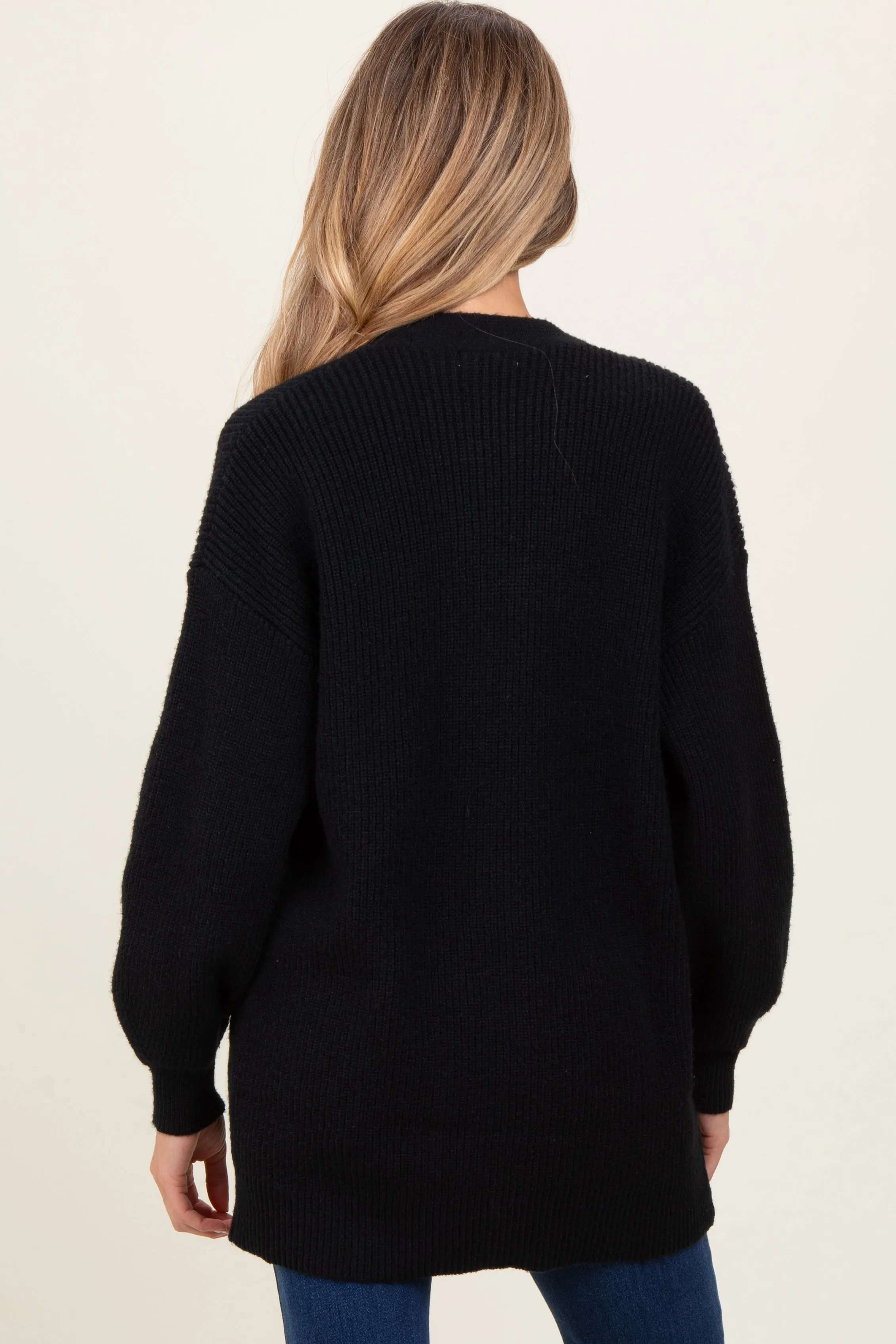 Black Knit Oversized Button Down V-Neck Maternity Cardigan sold by Pinkblush product image thumbnail 4