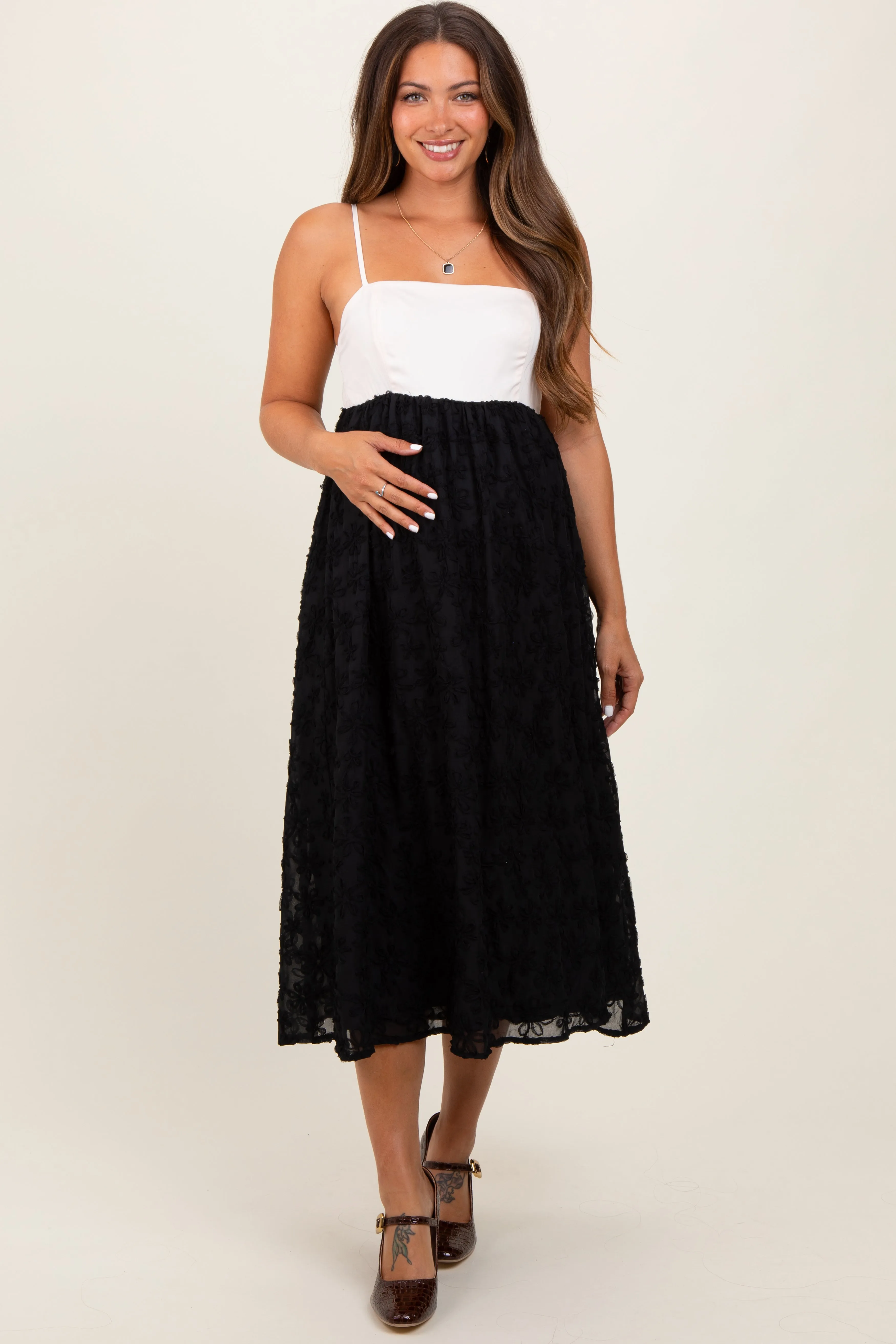 Black Colorblock Lace Maternity Maxi Dress sold by Pinkblush