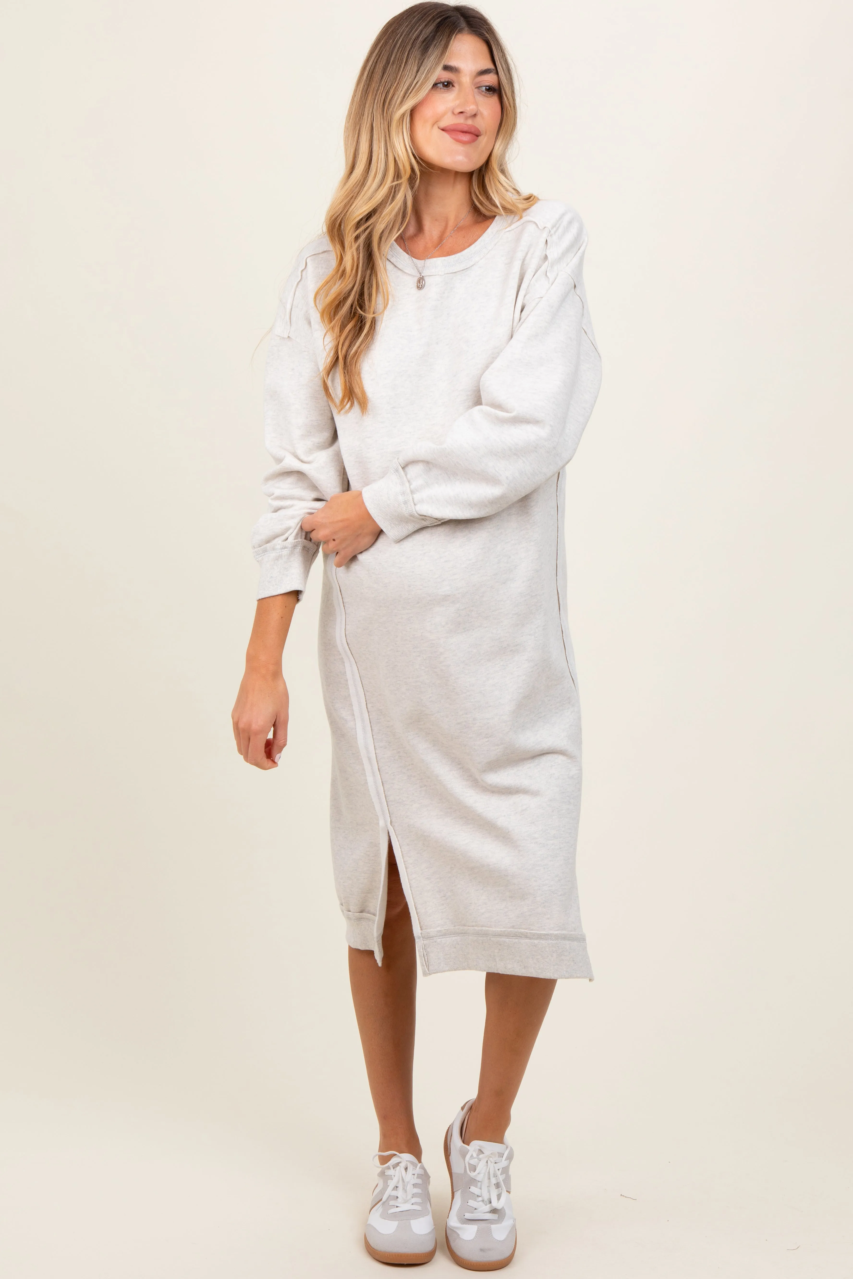 Heather Beige Maternity Sweatshirt Midi Dress sold by Pinkblush product image thumbnail 2