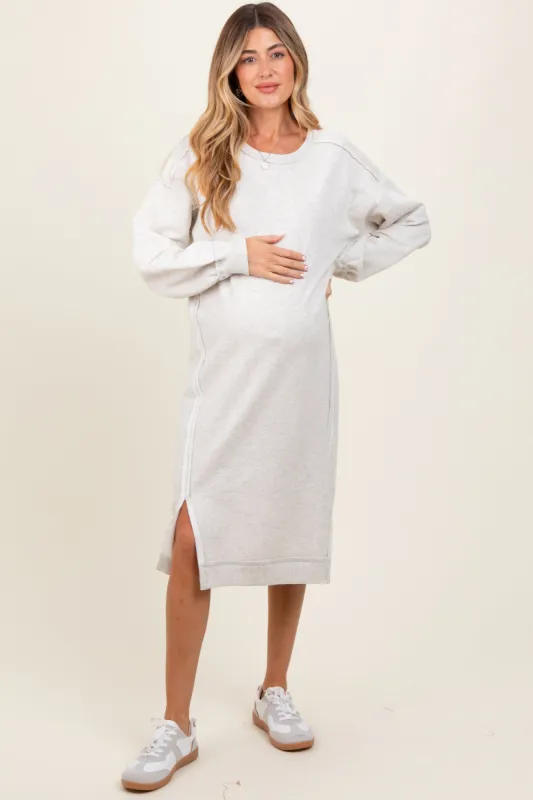 Heather Beige Maternity Sweatshirt Midi Dress sold by Pinkblush