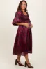 Burgundy Satin Floral Smocked Maternity Midi Dress sold by Pinkblush
