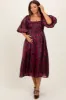 Burgundy Satin Floral Smocked Maternity Midi Dress sold by Pinkblush