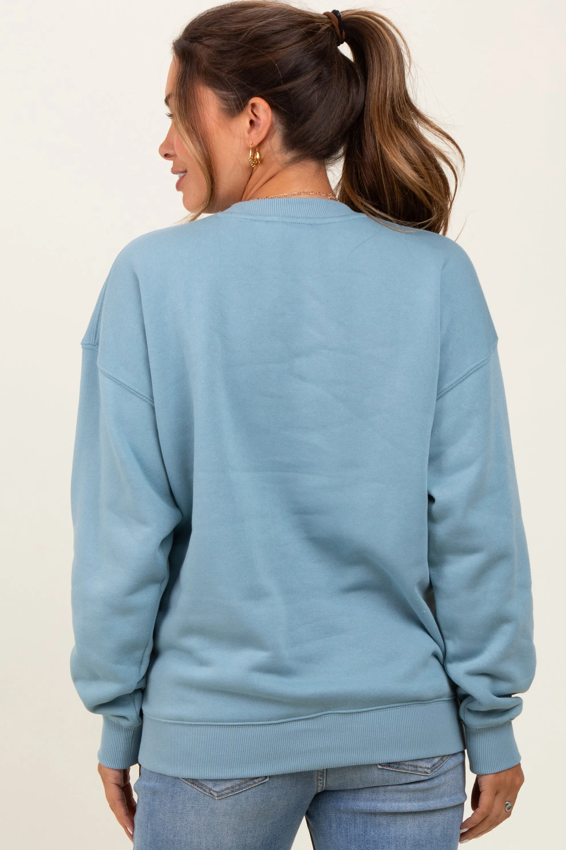 Light Blue Fleece Crew Neck Relaxed Fit Maternity Sweatshirt sold by Pinkblush product image thumbnail 4