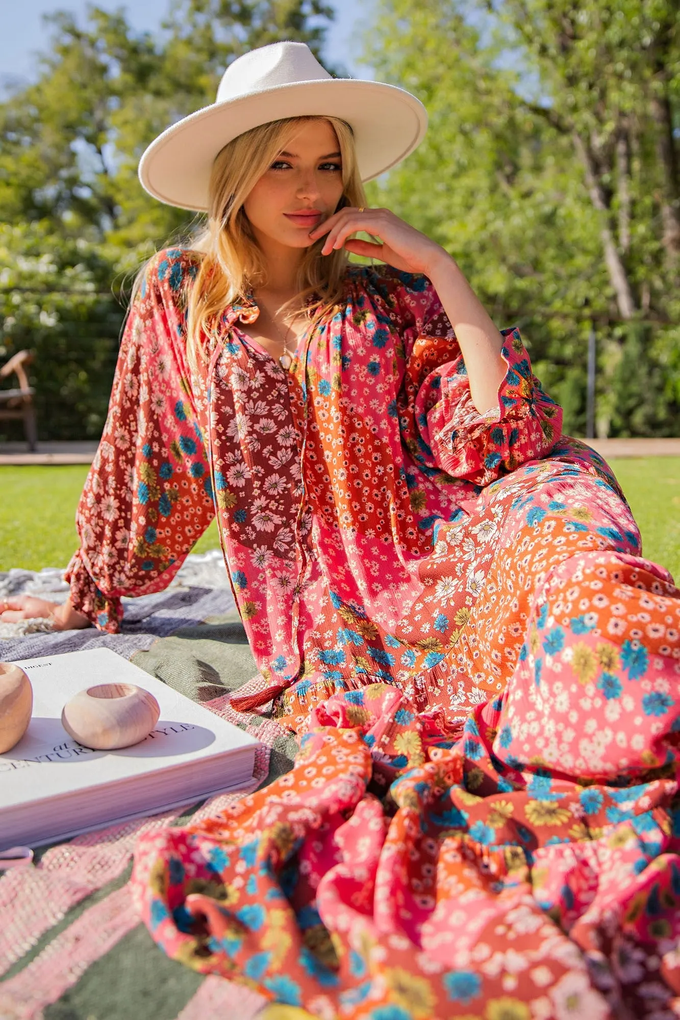 Fuchsia Floral Patchwork Front Tie Maternity Maxi Dress sold by Pinkblush product image thumbnail 4