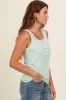 Mint Green Floral Ribbed Henley Tank Top sold by Pinkblush