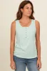 Mint Green Floral Ribbed Henley Tank Top sold by Pinkblush