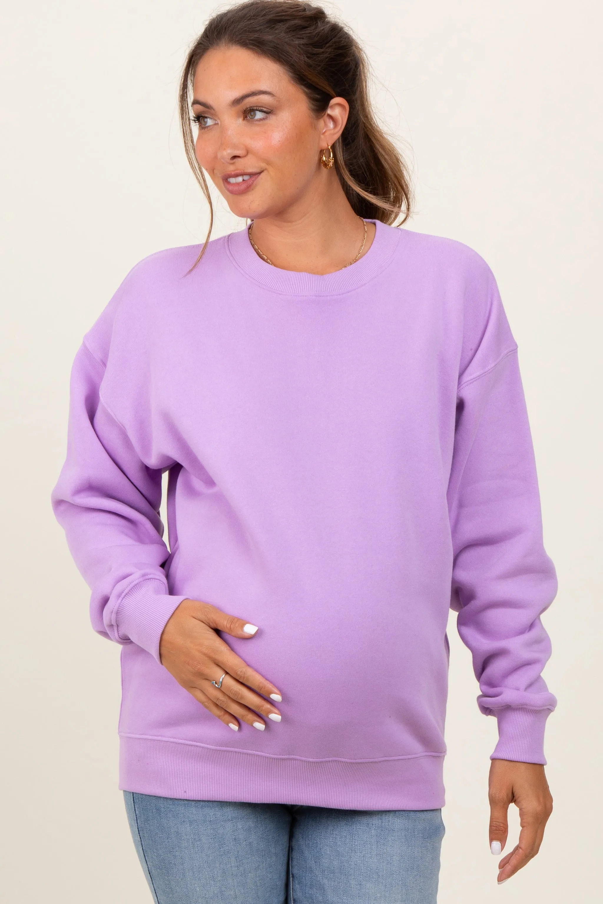Lavender Fleece Crew Neck Relaxed Fit Maternity Sweatshirt sold by Pinkblush product image thumbnail 2