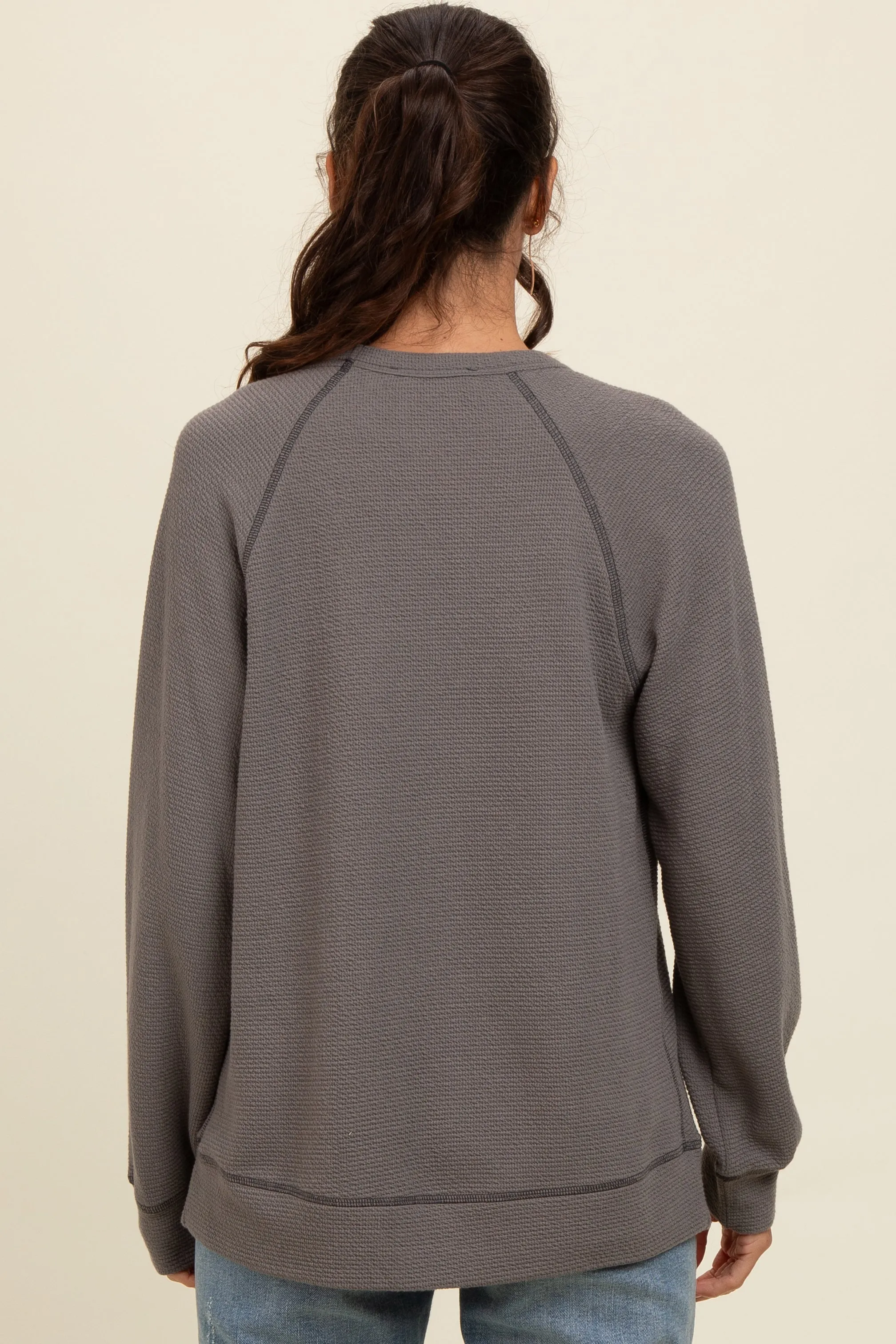 Charcoal Crewneck Waffle Knit Pullover Top sold by Pinkblush product image thumbnail 4