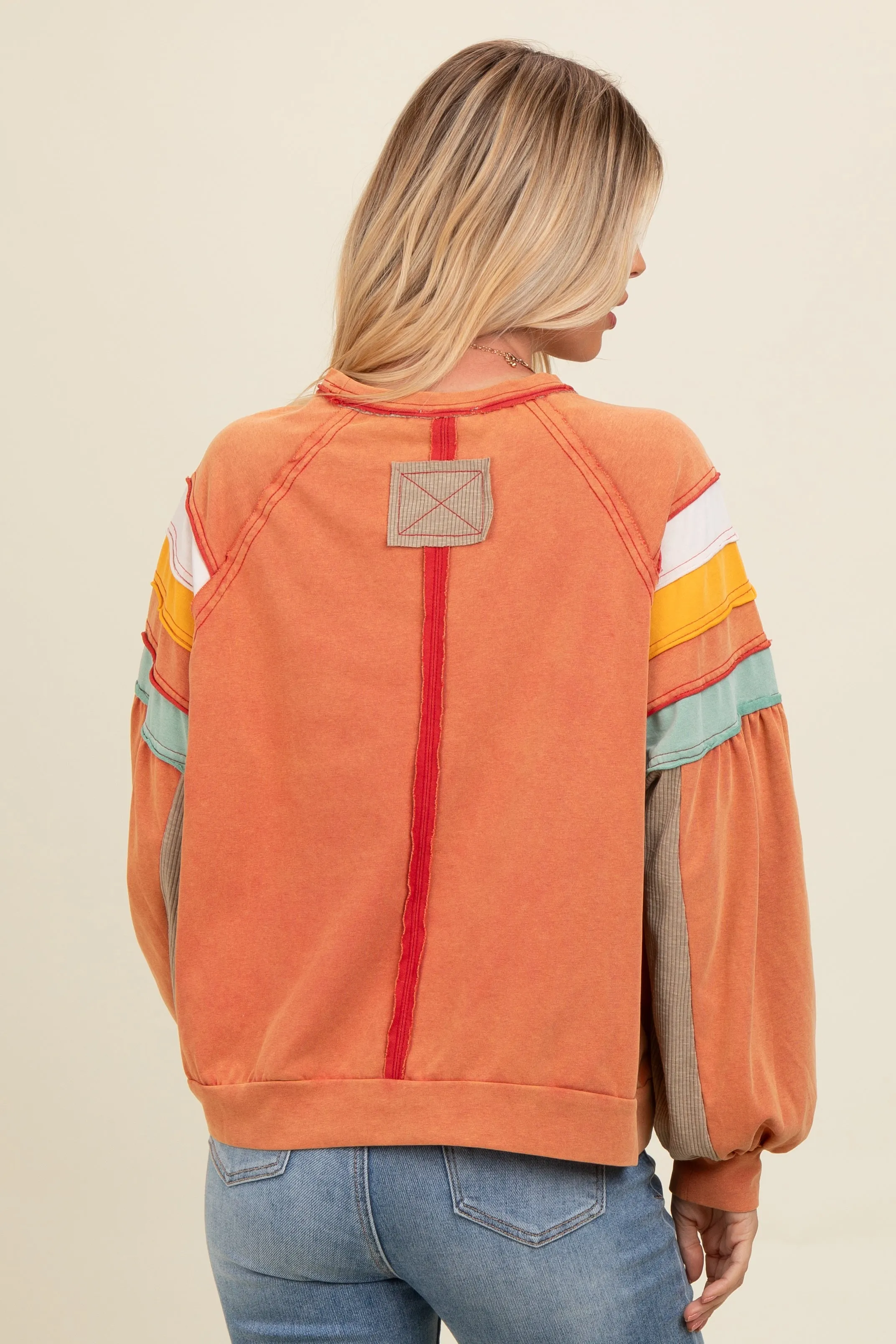 Orange Colorblock Bubble Sleeve Pullover sold by Pinkblush product image thumbnail 2