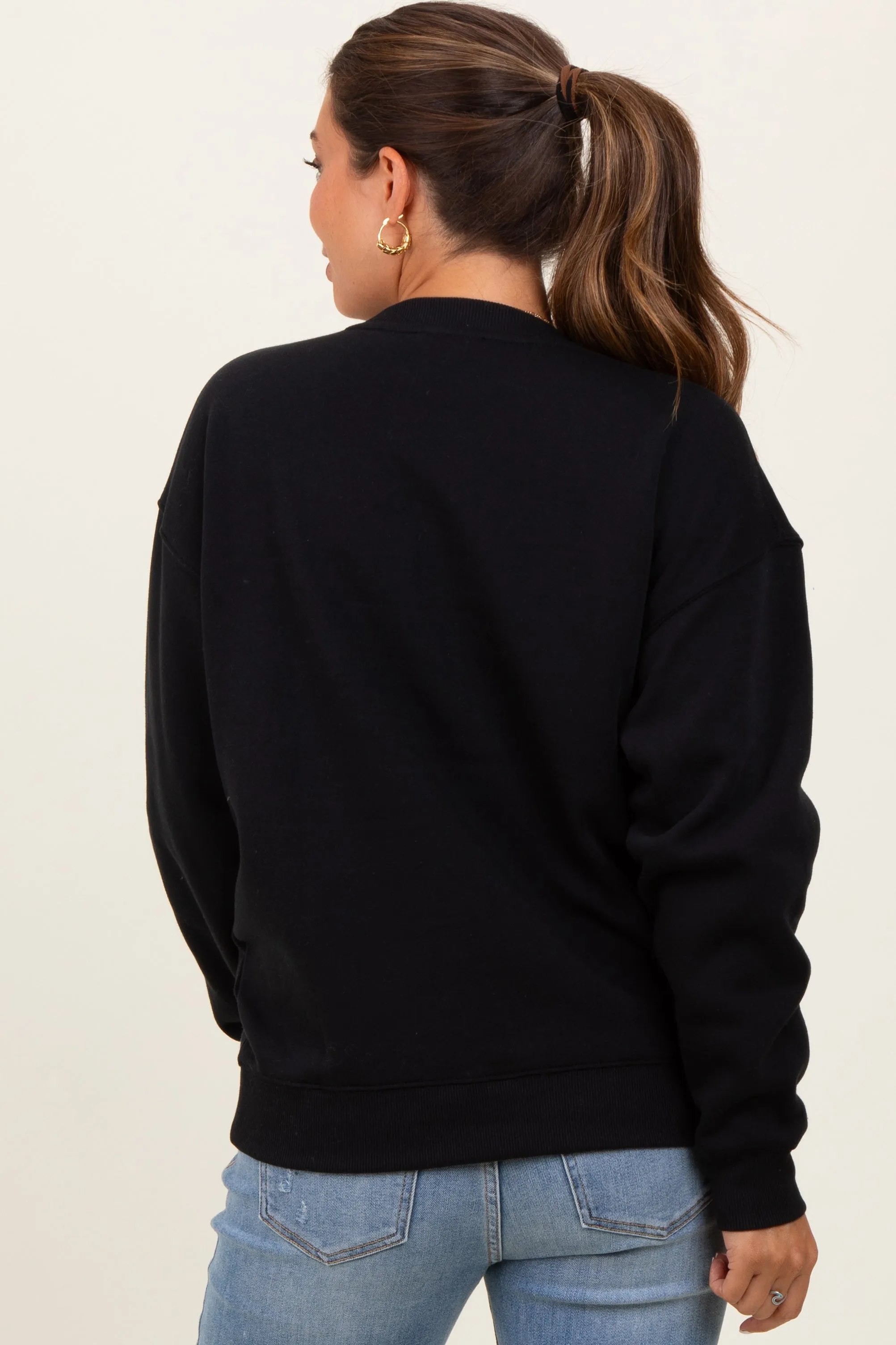 Black Fleece Crew Neck Relaxed Fit Maternity Sweatshirt sold by Pinkblush product image thumbnail 4
