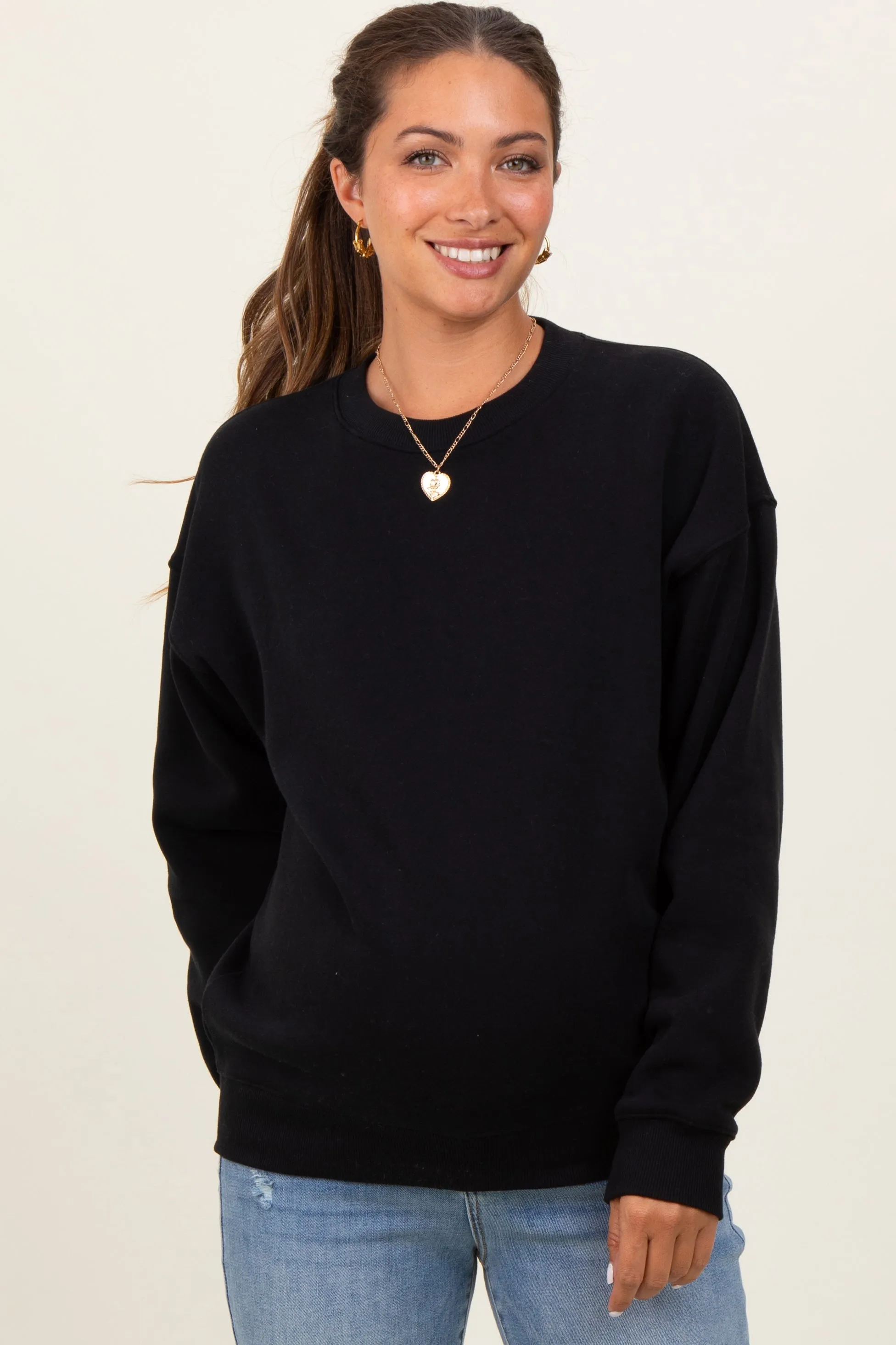 Black Fleece Crew Neck Relaxed Fit Maternity Sweatshirt sold by Pinkblush product image thumbnail 2