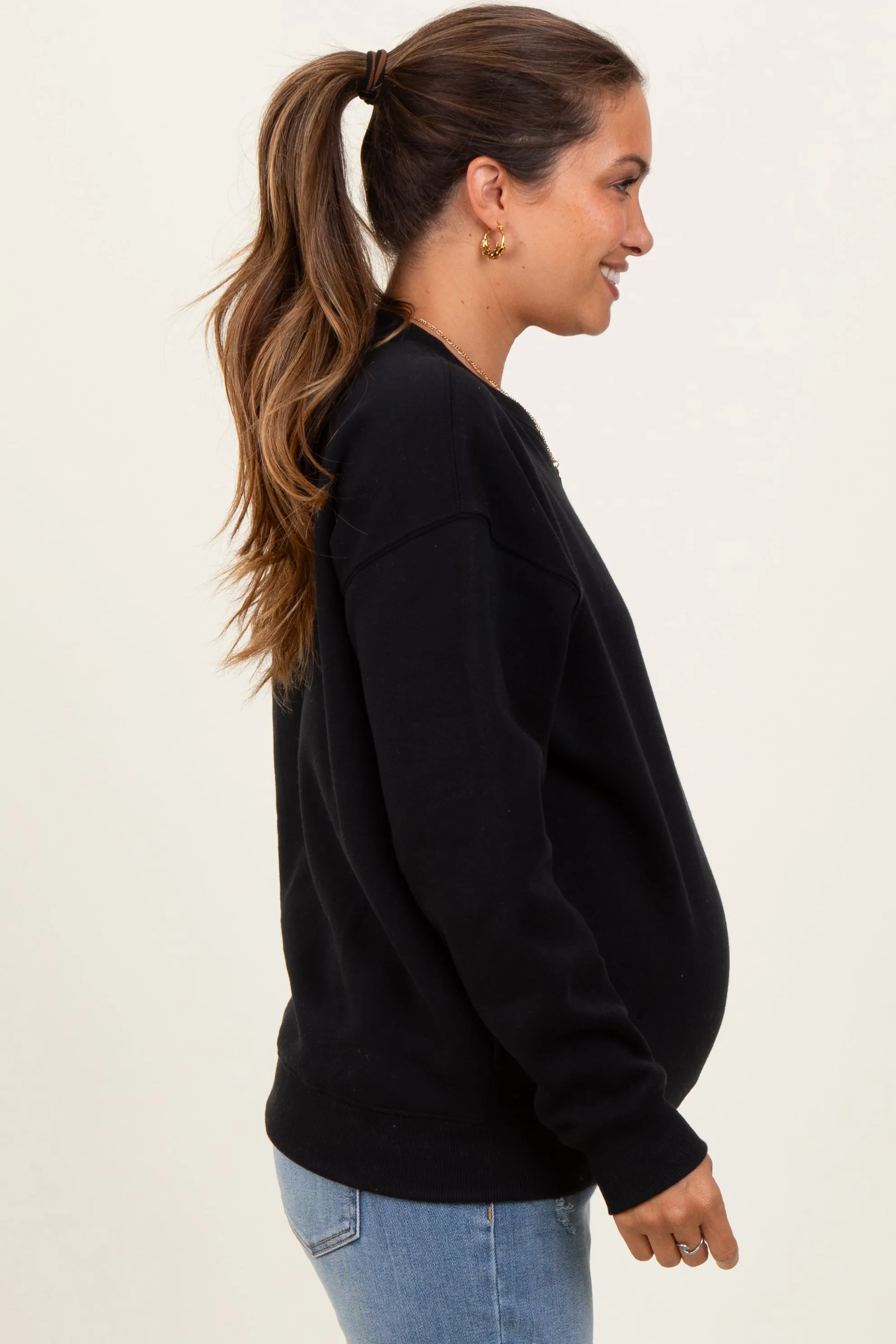 Black Fleece Crew Neck Relaxed Fit Maternity Sweatshirt sold by Pinkblush product image thumbnail 3
