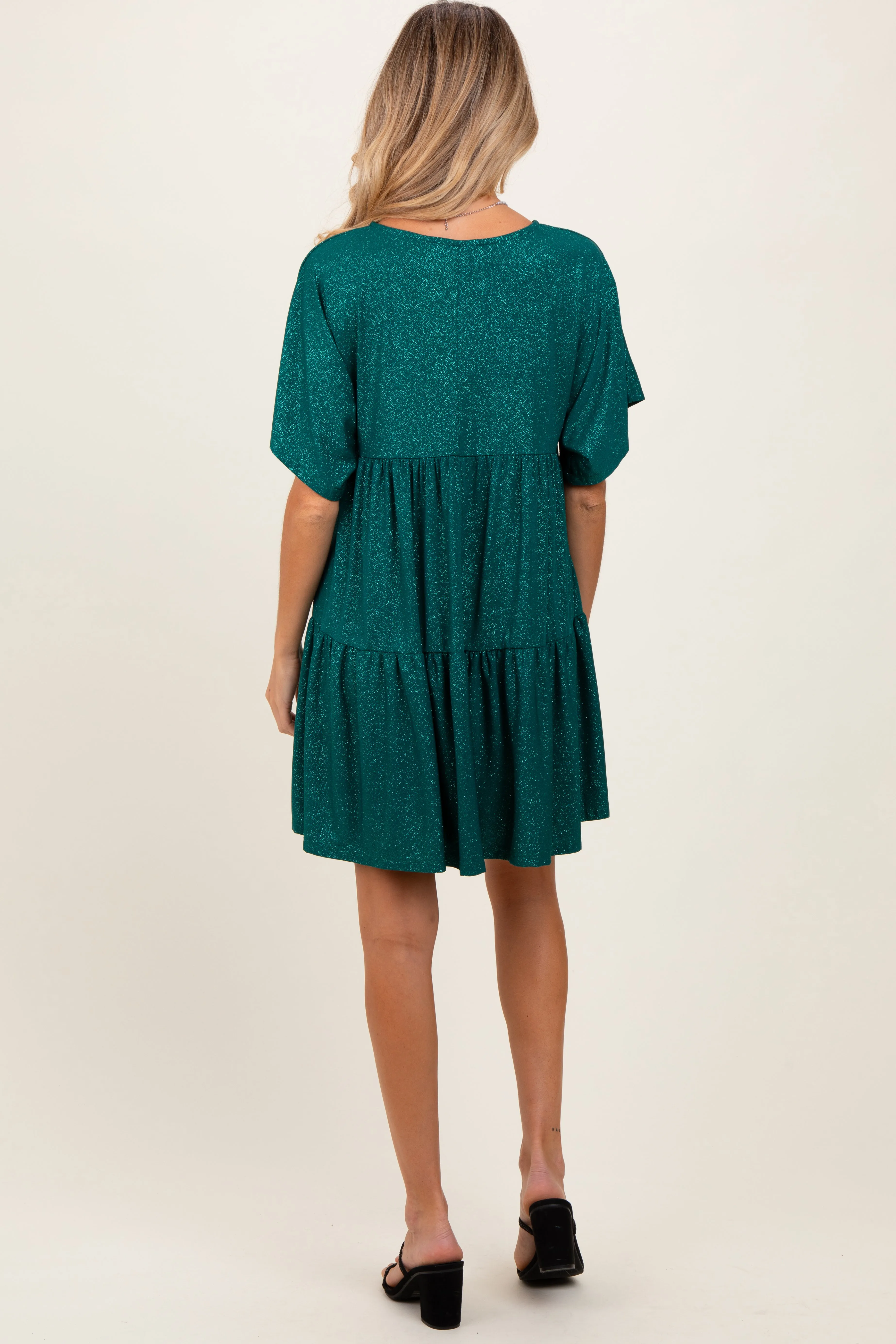 Forest Green Glitter Flutter Sleeve Tiered Maternity Dress sold by Pinkblush product image thumbnail 3