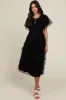 Black Smocked Dotted Tulle Overlay Midi Dress sold by Pinkblush