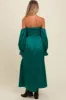 Emerald Green Off Shoulder Satin Pleated Bodice Maternity Maxi Dress sold by Pinkblush
