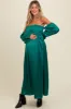 Emerald Green Off Shoulder Satin Pleated Bodice Maternity Maxi Dress sold by Pinkblush