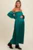 Emerald Green Off Shoulder Satin Pleated Bodice Maternity Maxi Dress sold by Pinkblush