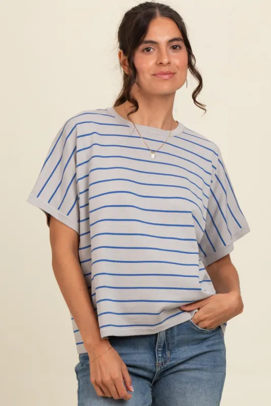 Grey Striped Boxy Short Sleeve Top sold by Pinkblush