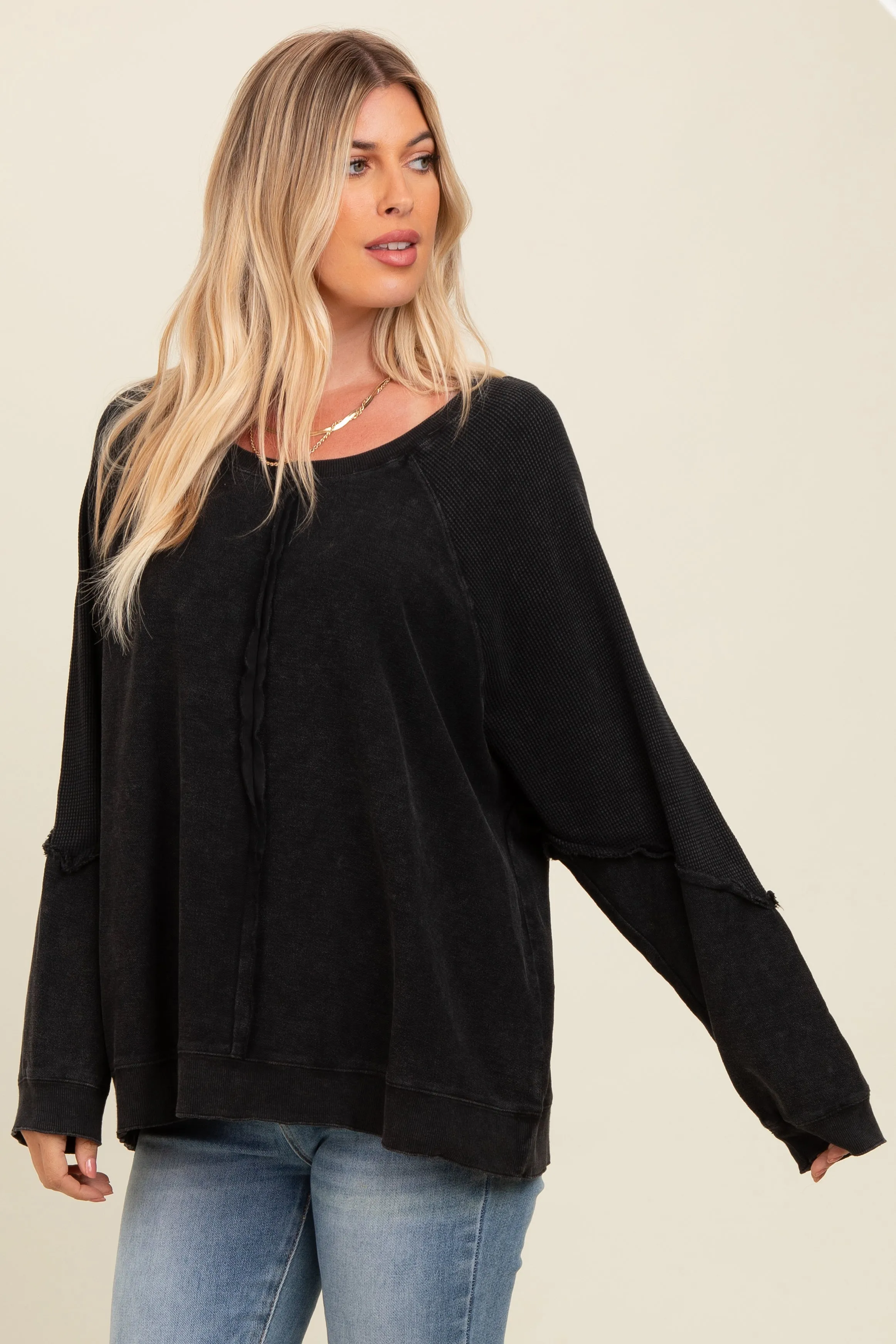 Charcoal Mixed Knit Raw Hem Pullover Top sold by Pinkblush product image thumbnail 3