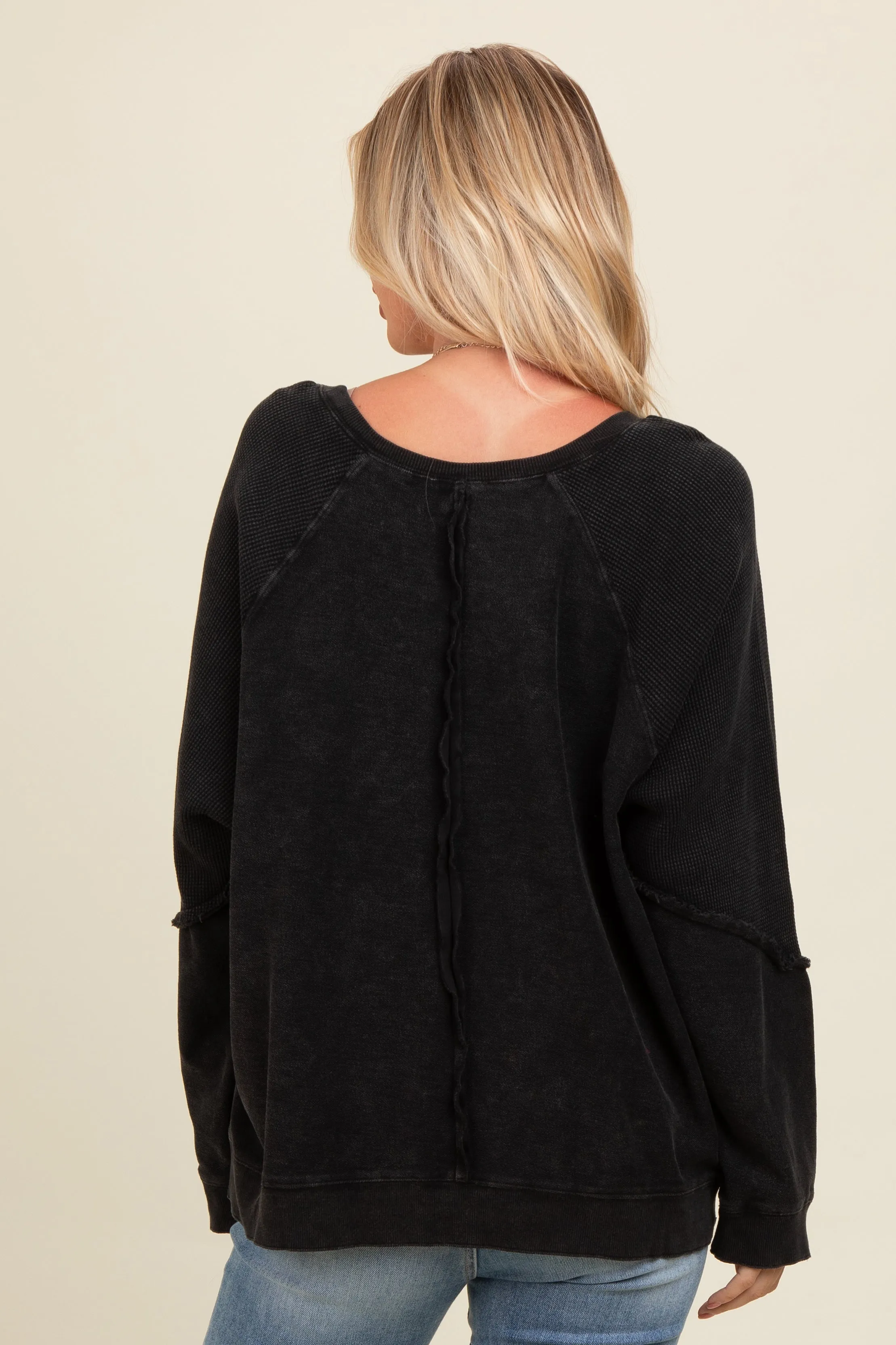 Charcoal Mixed Knit Raw Hem Pullover Top sold by Pinkblush product image thumbnail 4