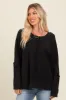 Charcoal Mixed Knit Raw Hem Pullover Top sold by Pinkblush