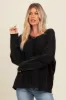 Charcoal Mixed Knit Raw Hem Pullover Top sold by Pinkblush