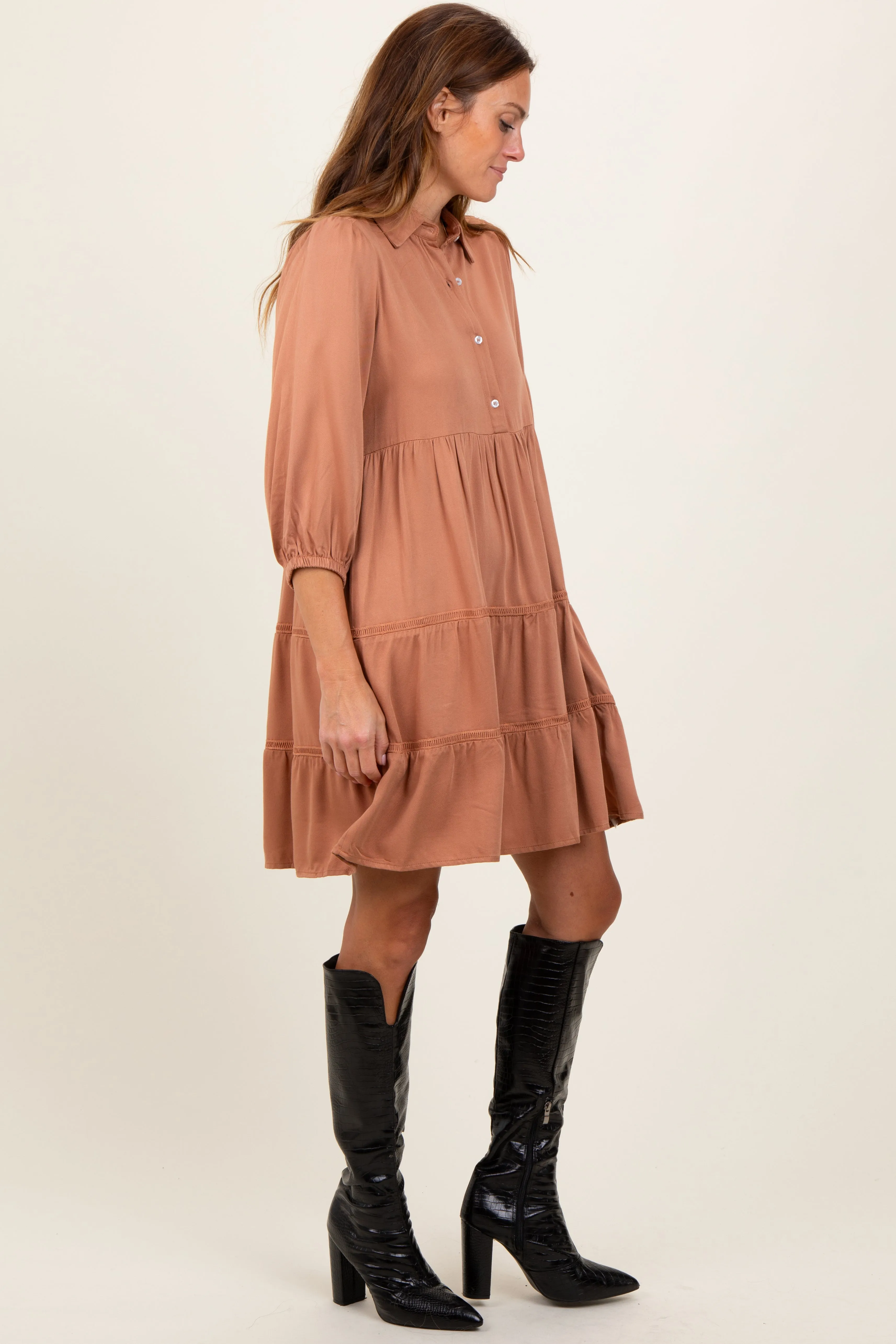 Camel Collared Tiered Dress sold by Pinkblush product image thumbnail 3