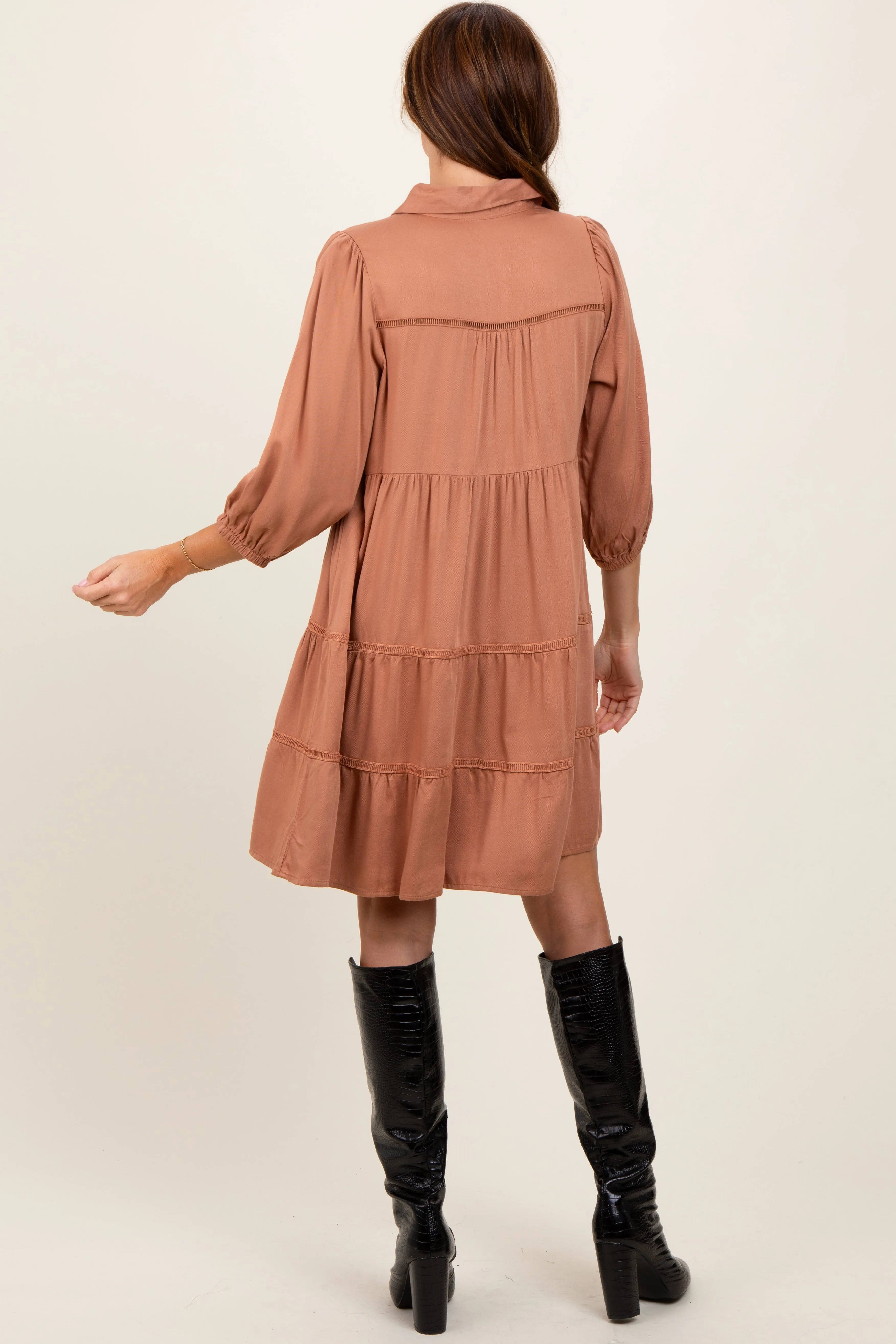 Camel Collared Tiered Dress sold by Pinkblush product image thumbnail 4