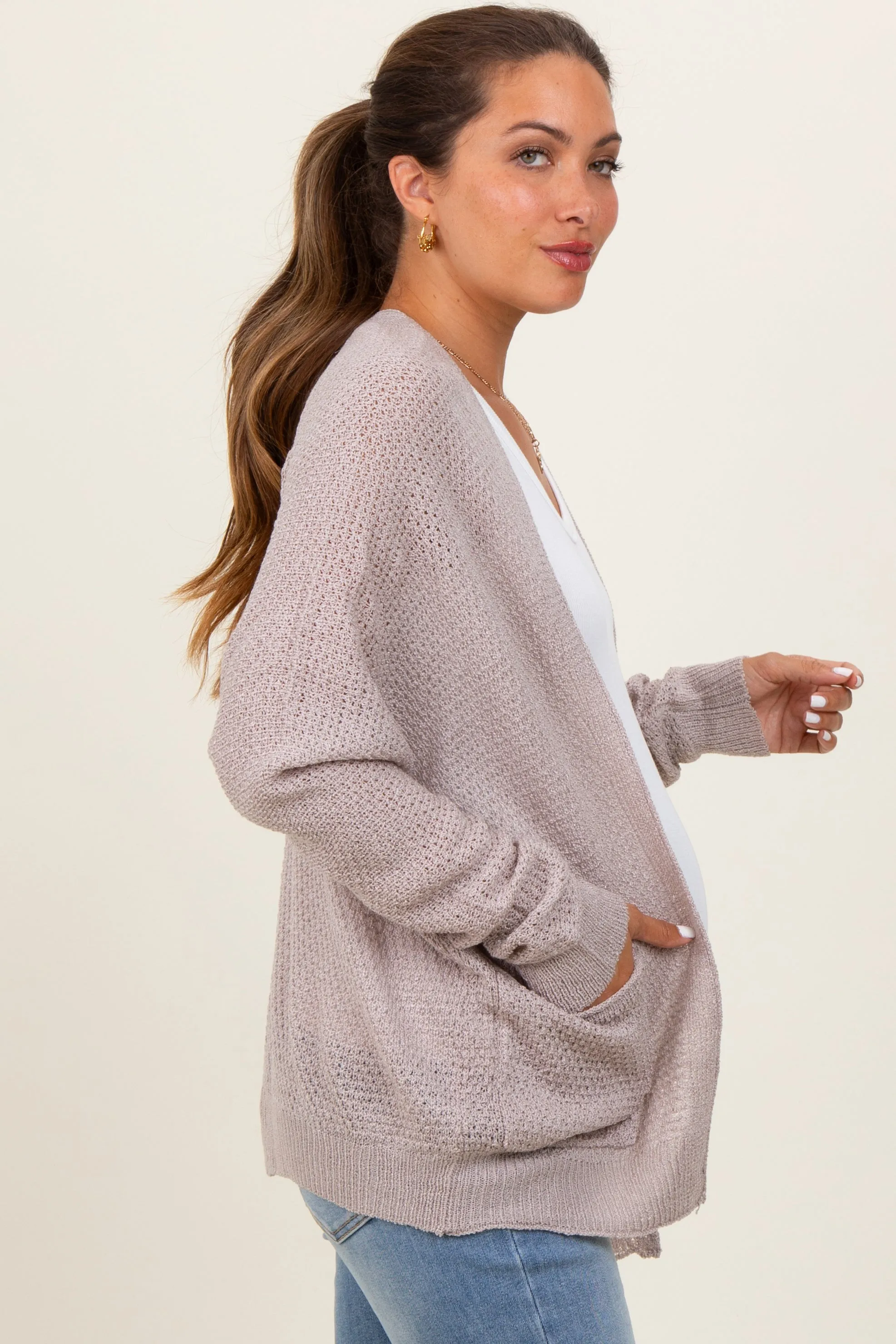 Beige Pocketed Open Maternity Cardigan sold by Pinkblush product image thumbnail 3