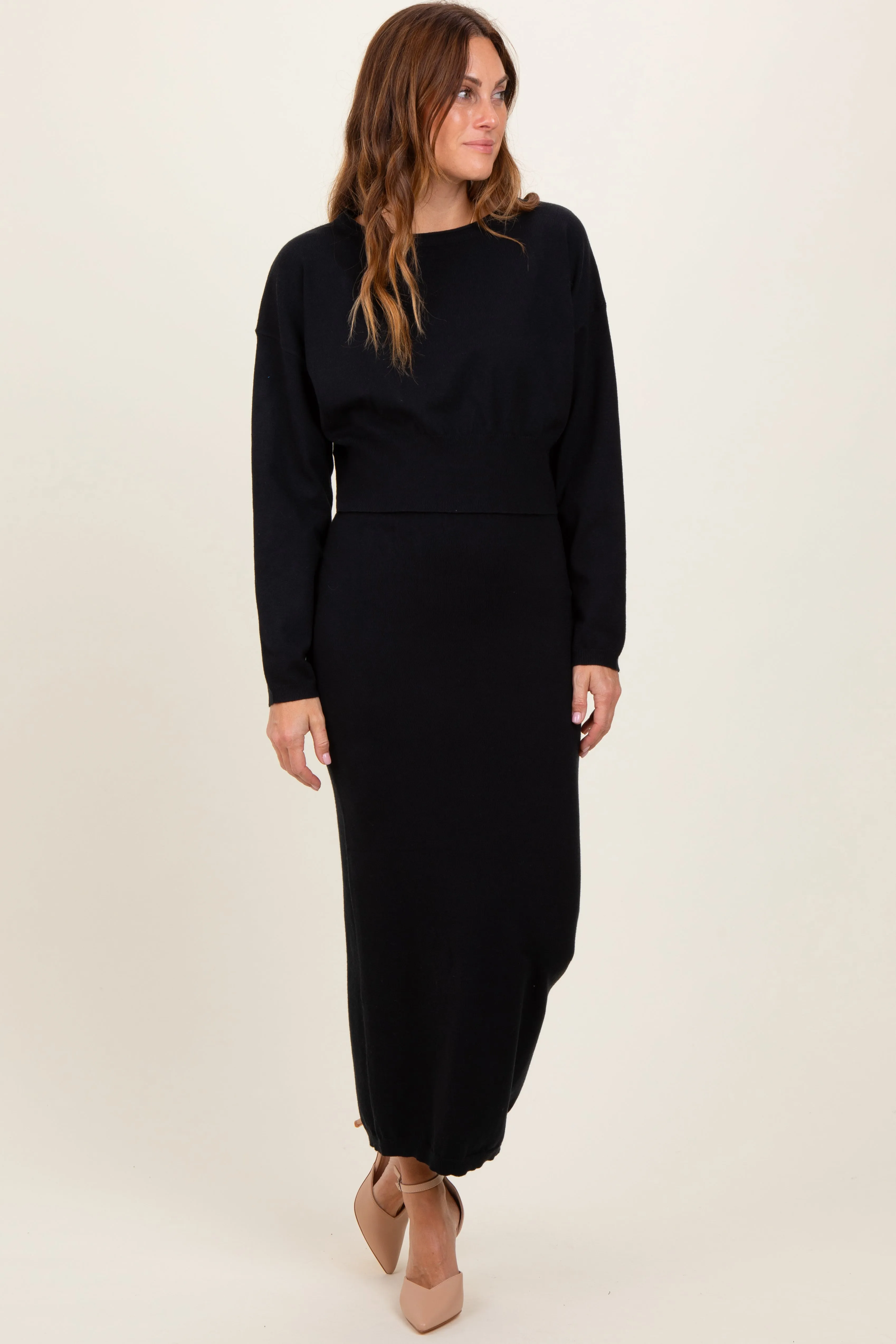 Black Knit Midi Skirt Sweater Set sold by Pinkblush product image thumbnail 2