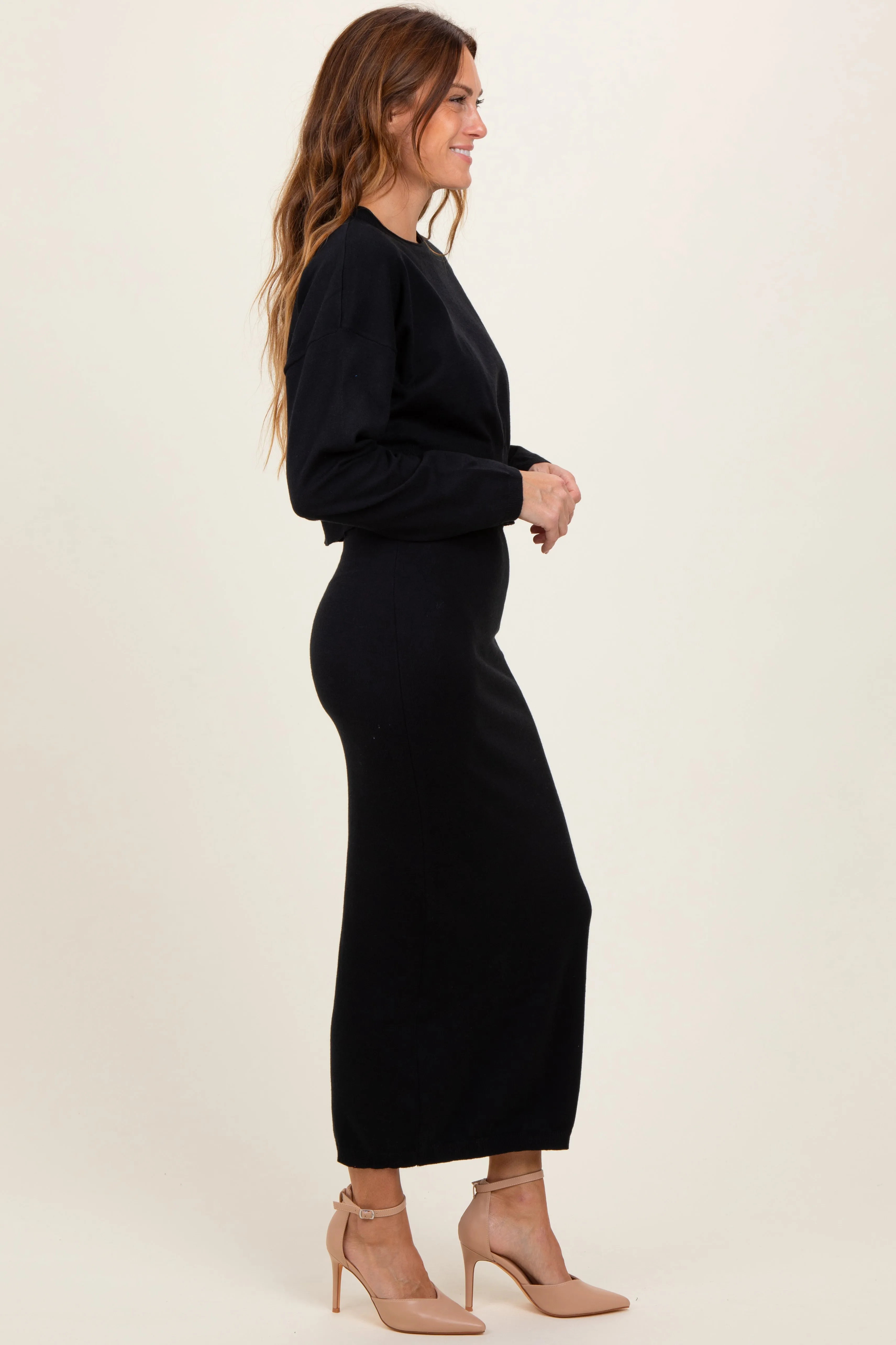 Black Knit Midi Skirt Sweater Set sold by Pinkblush product image thumbnail 3