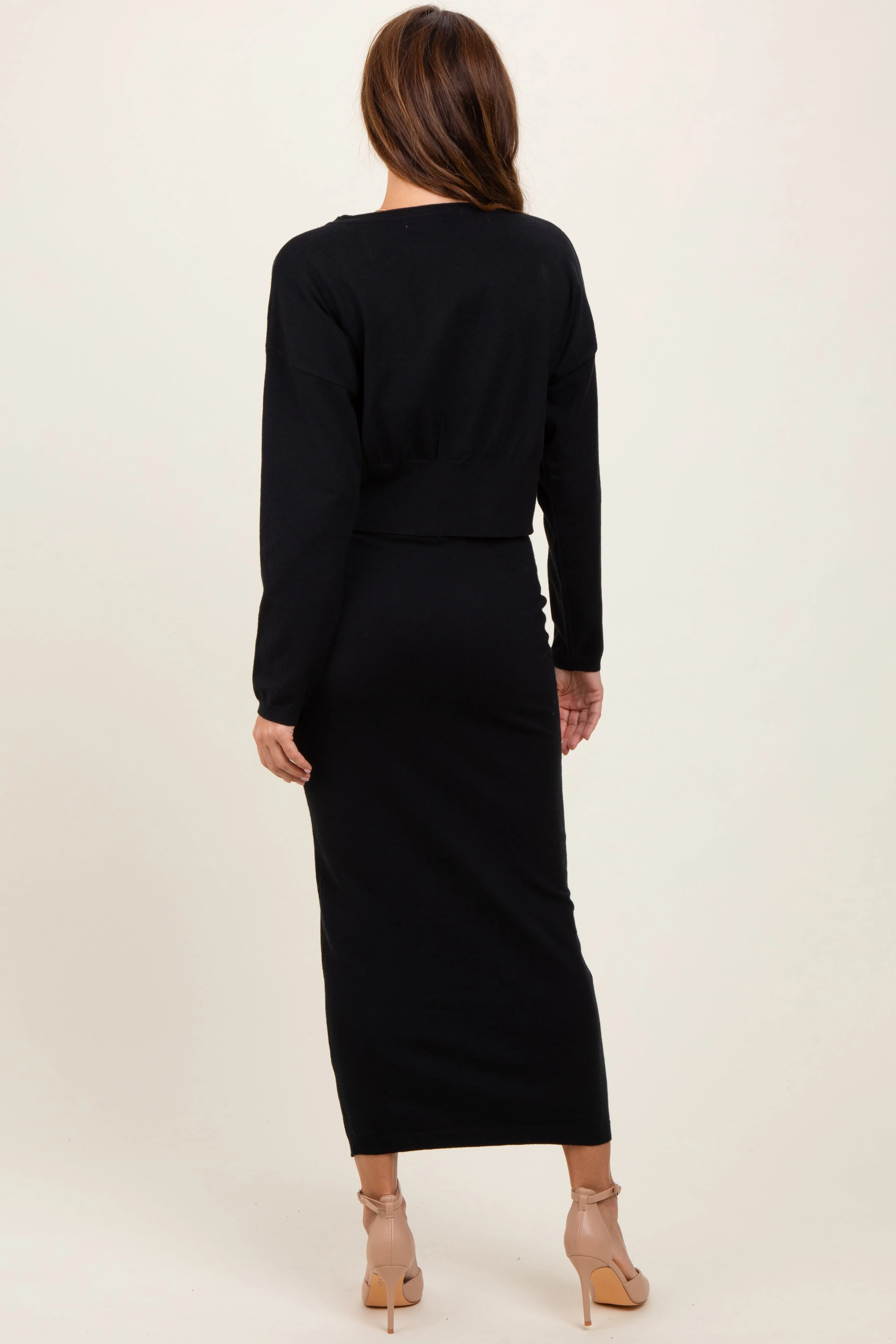 Black Knit Midi Skirt Sweater Set sold by Pinkblush product image thumbnail 4