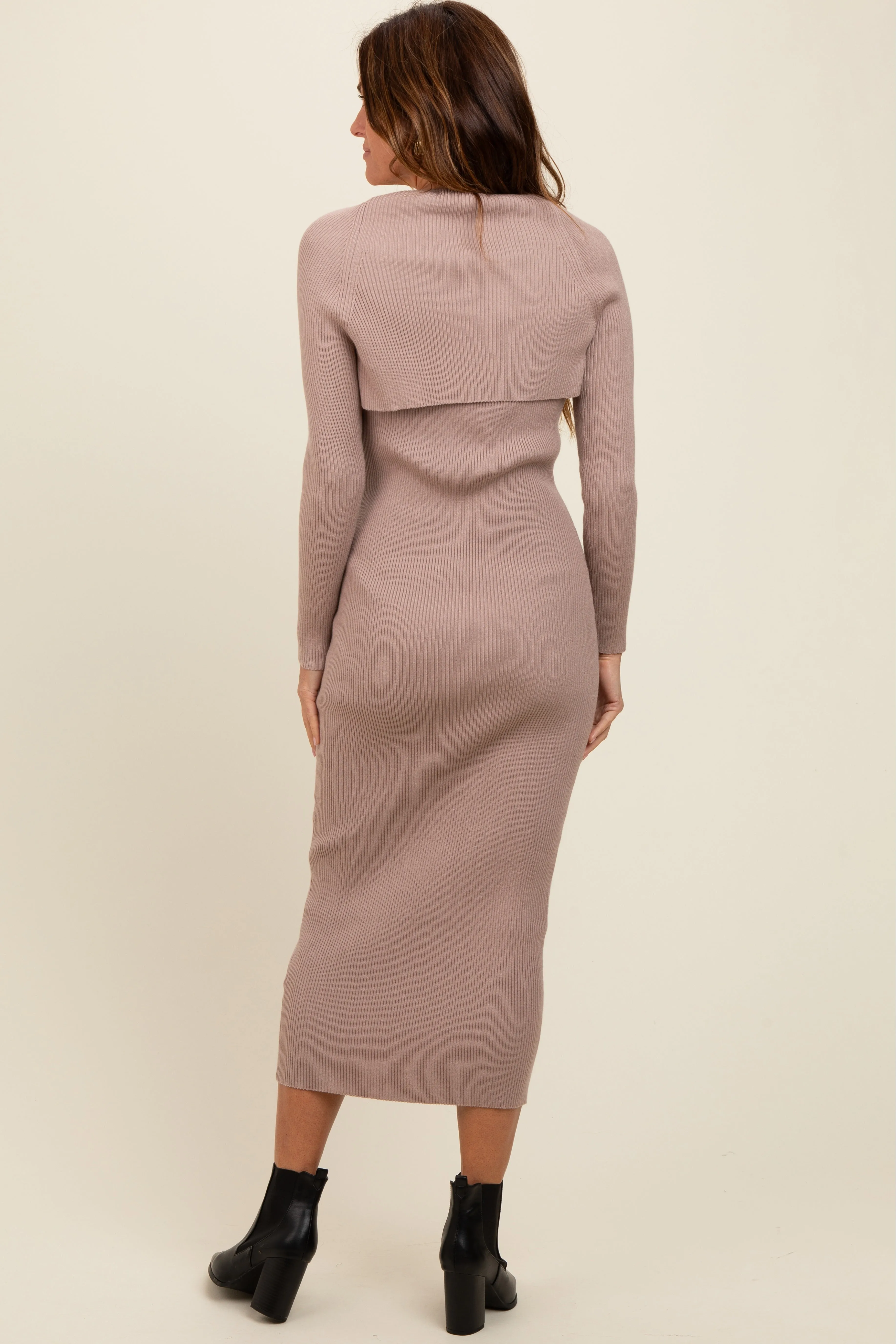 Taupe Knit Shrug Fitted Midi Dress sold by Pinkblush product image thumbnail 2