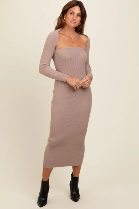 Taupe Knit Shrug Fitted Midi Dress sold by Pinkblush