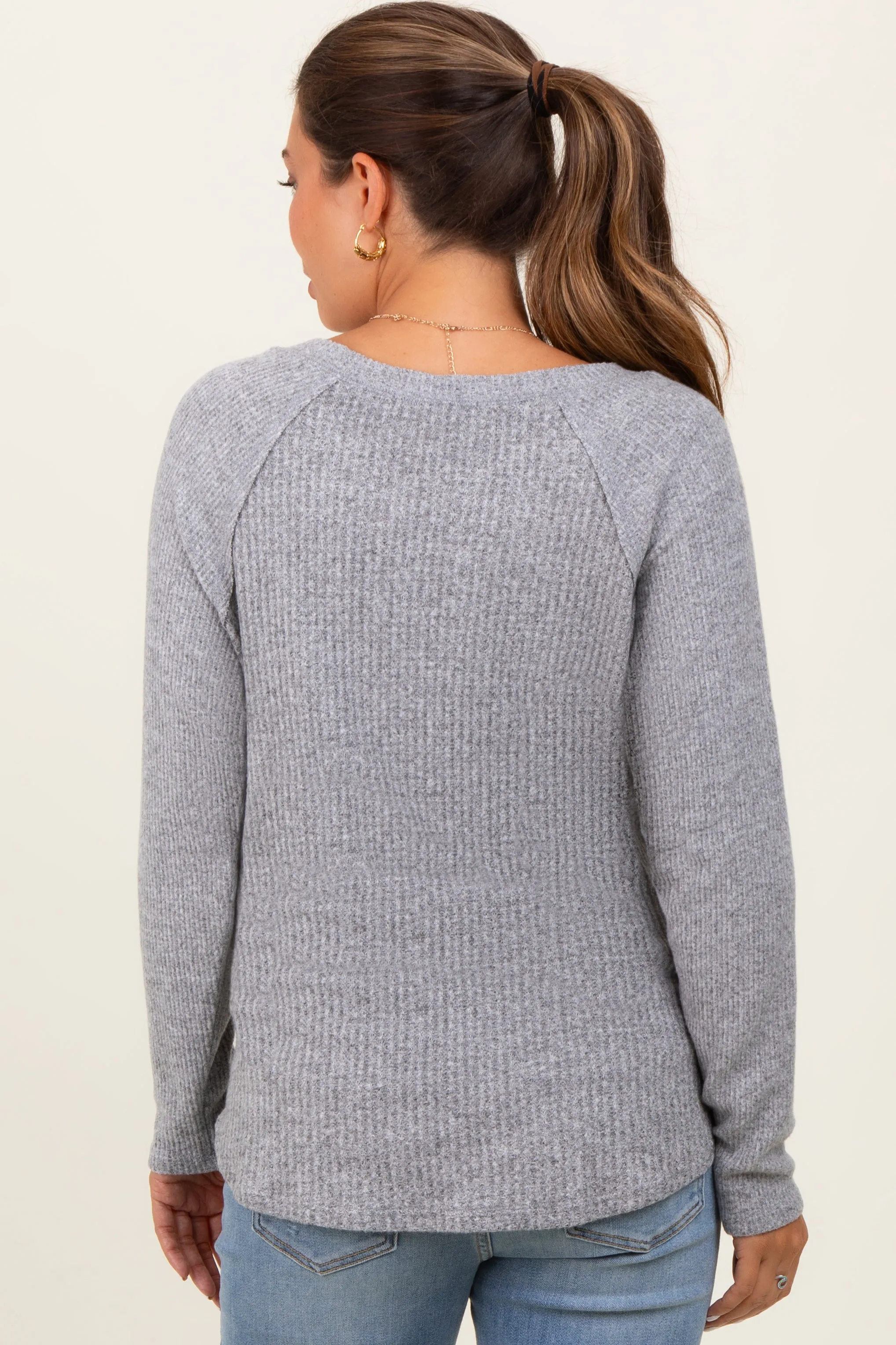 Heather Grey Waffle Knit Raglan Long Sleeve Maternity Top sold by Pinkblush product image thumbnail 4