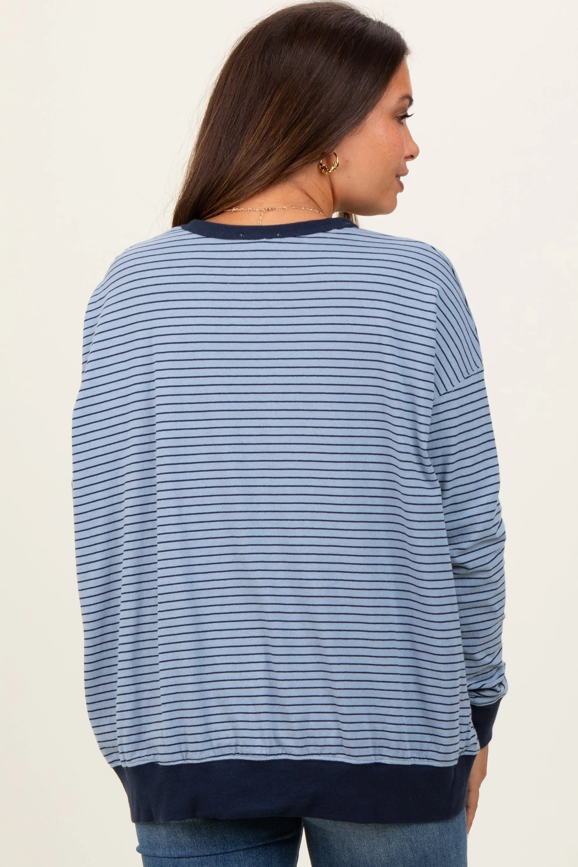 Blue Striped Oversized Crewneck Maternity Pullover sold by Pinkblush product image thumbnail 4