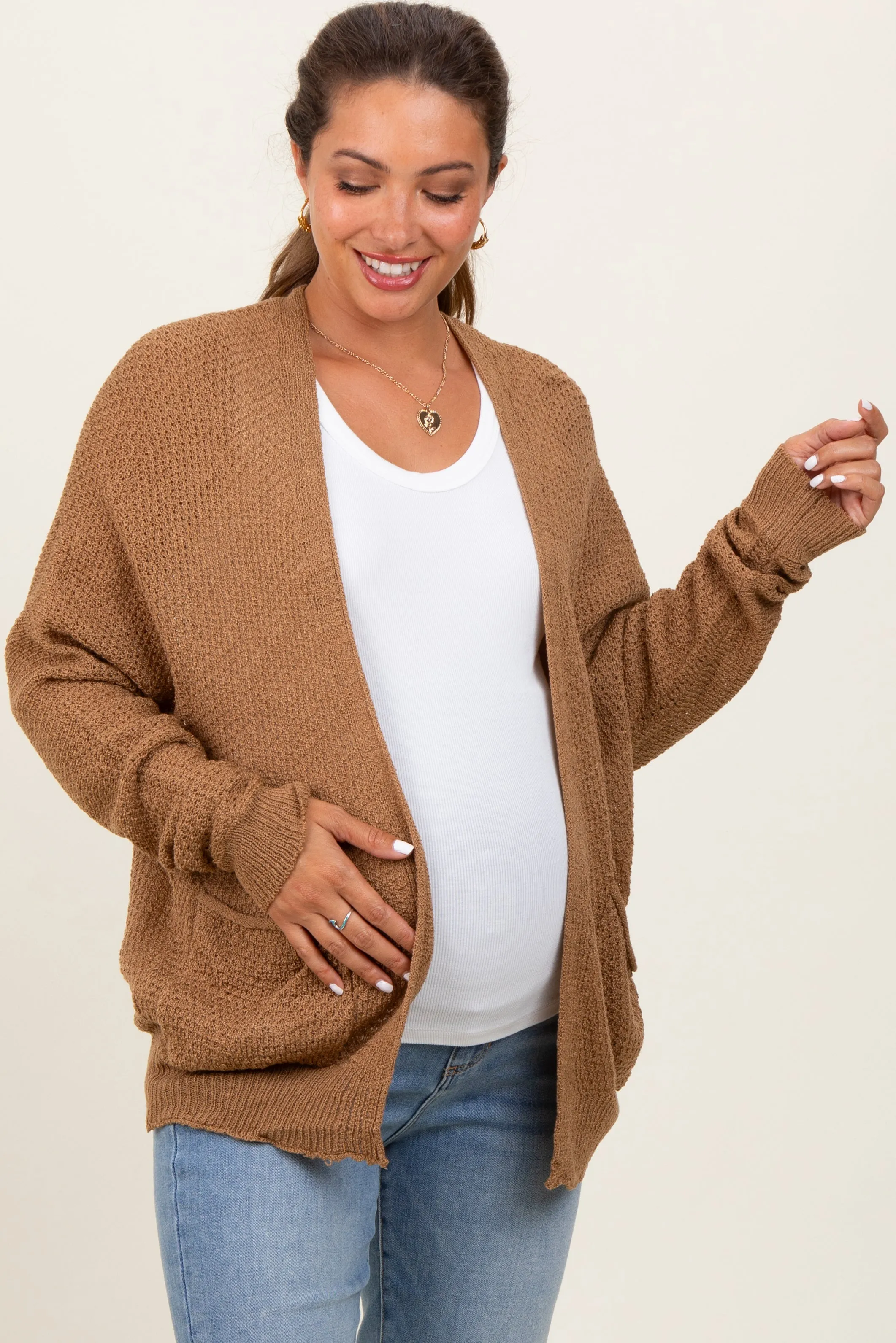 Dark Yellow Pocketed Open Maternity Cardigan sold by Pinkblush product image thumbnail 2
