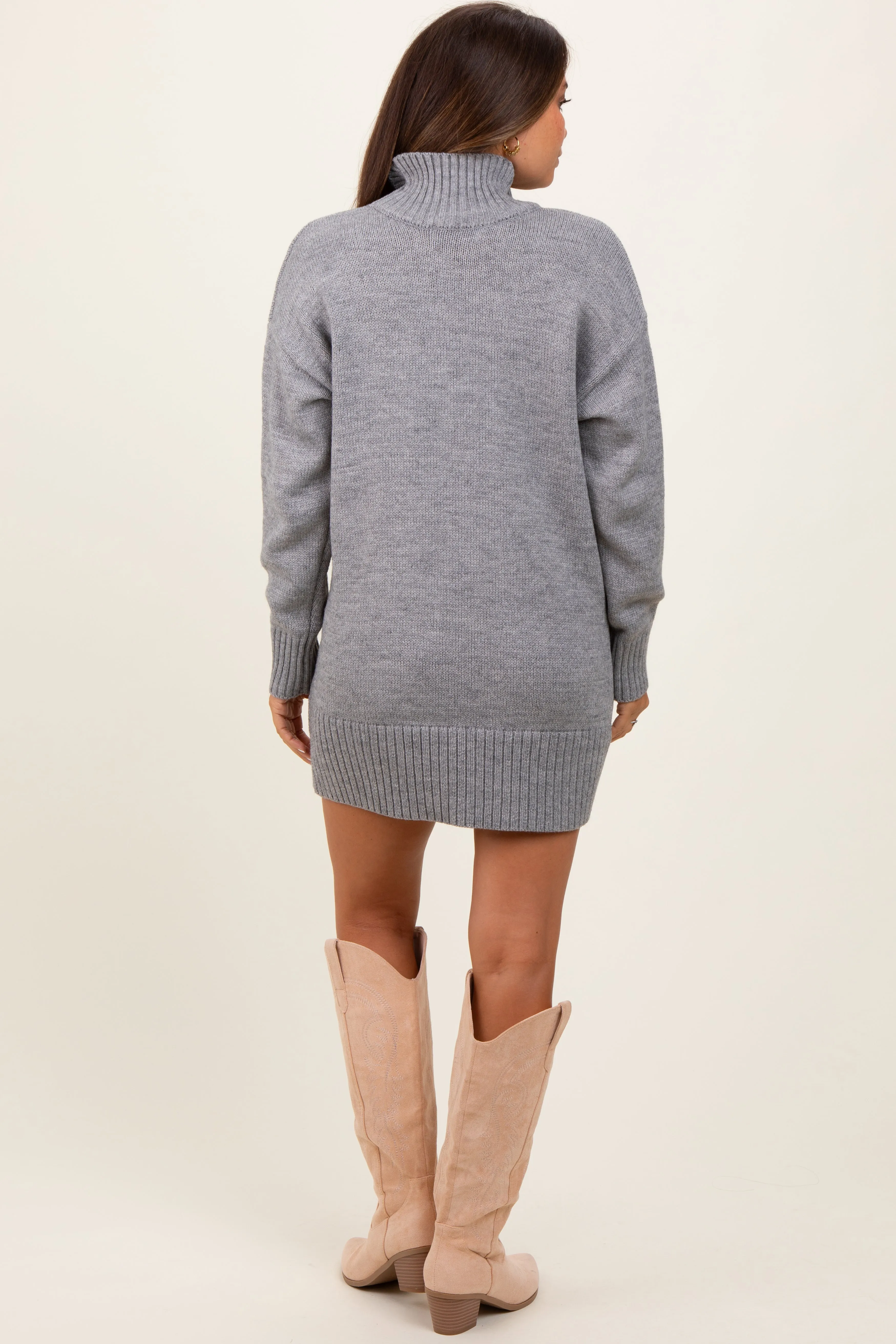 Heather Grey Turtle Neck Maternity Mini Sweater Dress sold by Pinkblush product image thumbnail 3