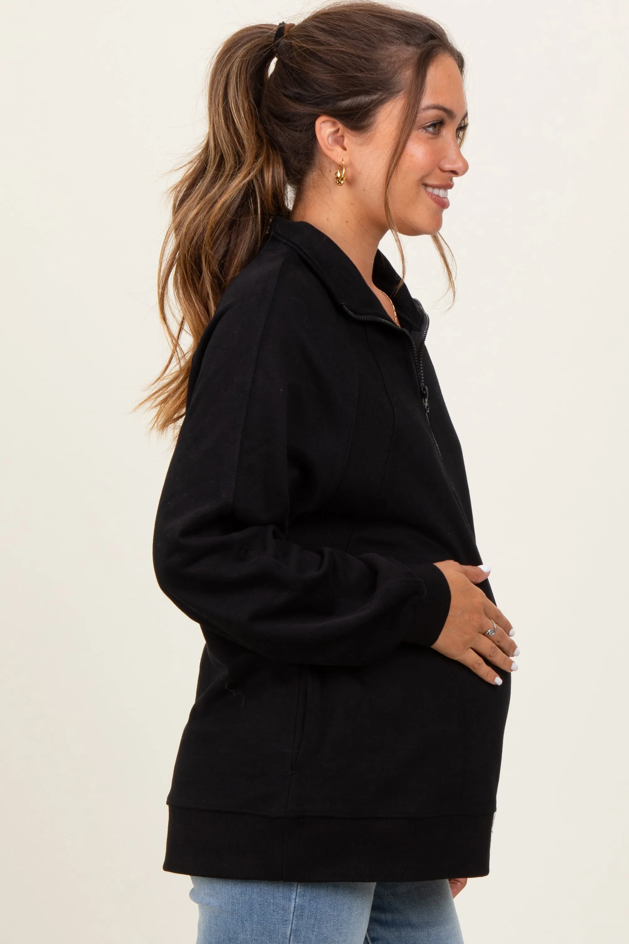 Black Half Zip Contrast Rib Sweatshirt Maternity Top sold by Pinkblush product image thumbnail 2