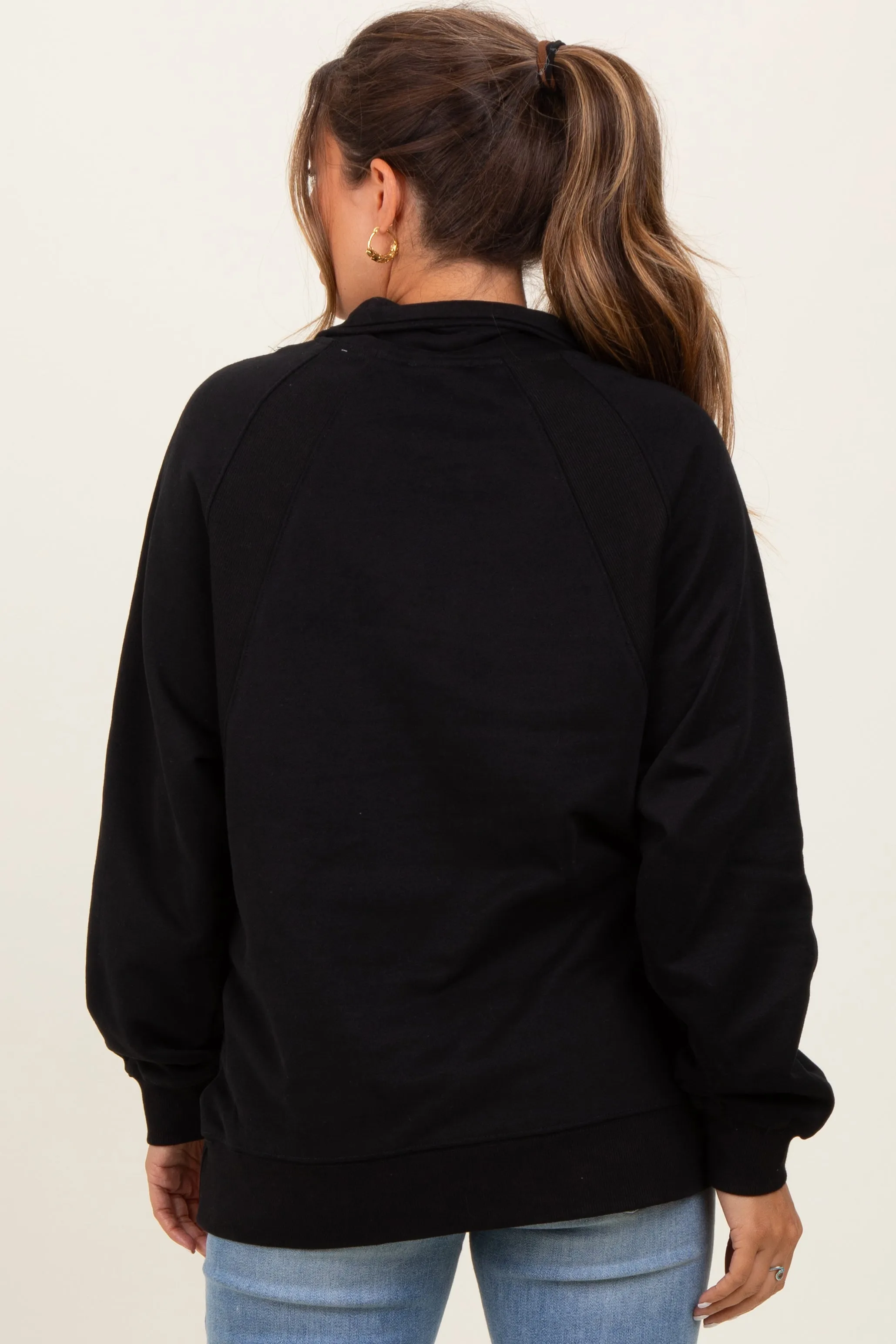 Black Half Zip Contrast Rib Sweatshirt Maternity Top sold by Pinkblush product image thumbnail 3