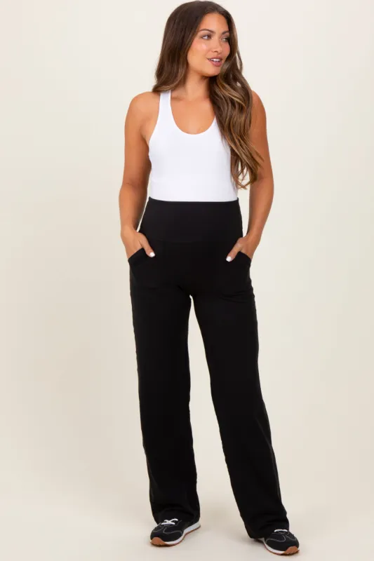 Black Straight Leg Yoga Maternity Pants sold by Pinkblush