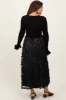 Black Floral Applique Contrast Skirt Maternity Midi Dress sold by Pinkblush