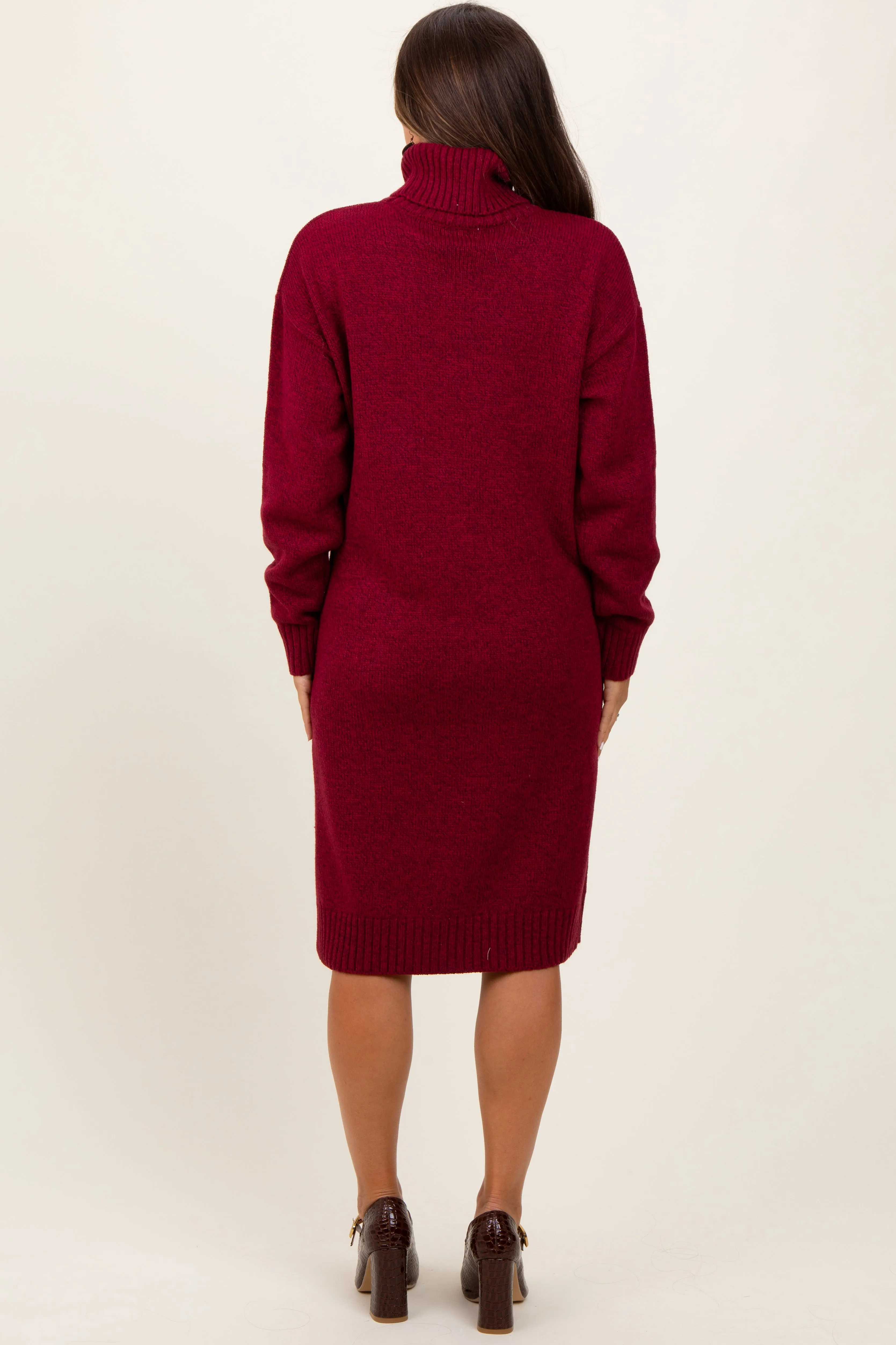 Burgundy Turtleneck Side Slit Maternity Midi Sweater Dress sold by Pinkblush product image thumbnail 4