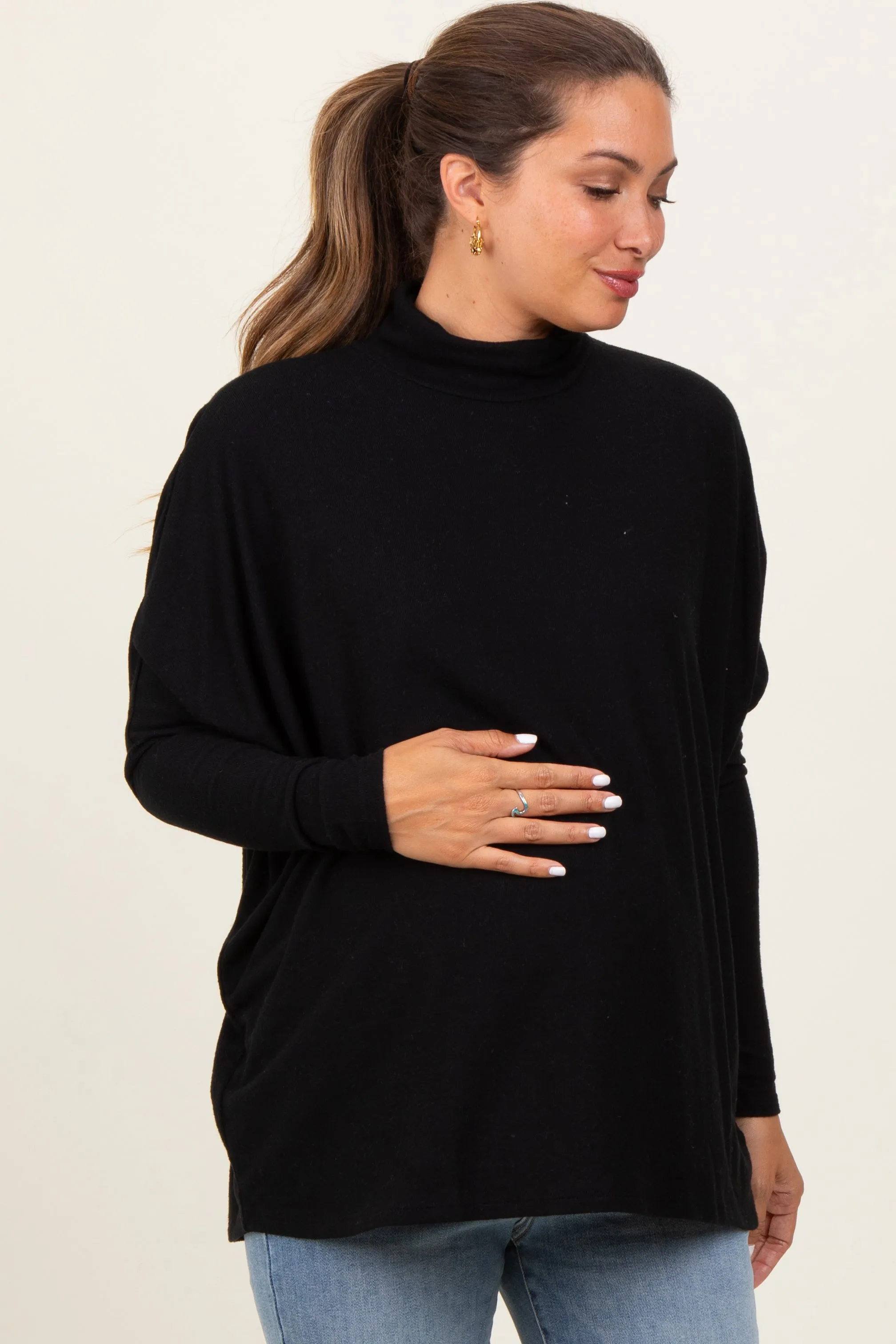 Black Brushed Knit Turtleneck Dolman Sleeve Maternity Top sold by Pinkblush