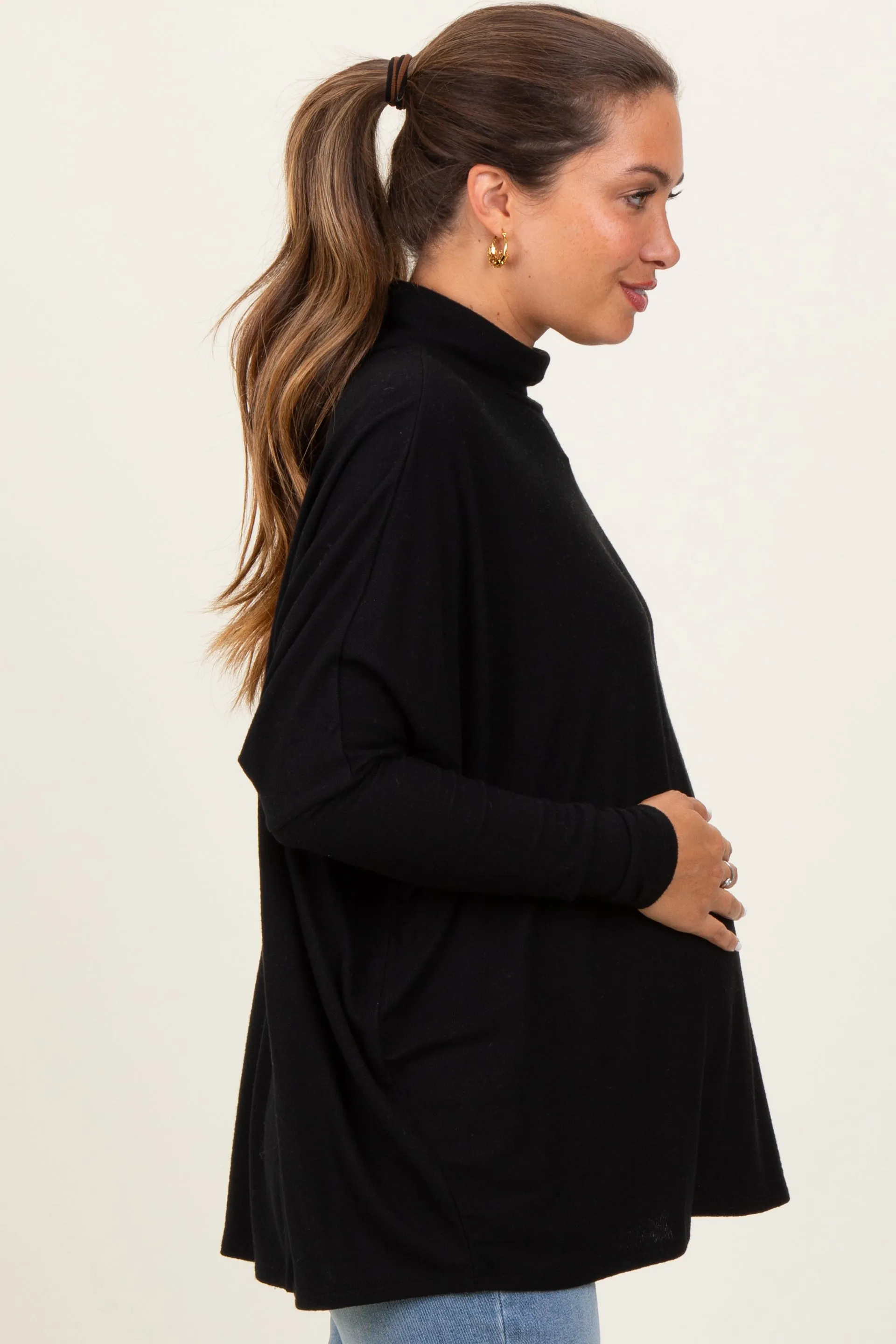 Black Brushed Knit Turtleneck Dolman Sleeve Maternity Top sold by Pinkblush product image thumbnail 2