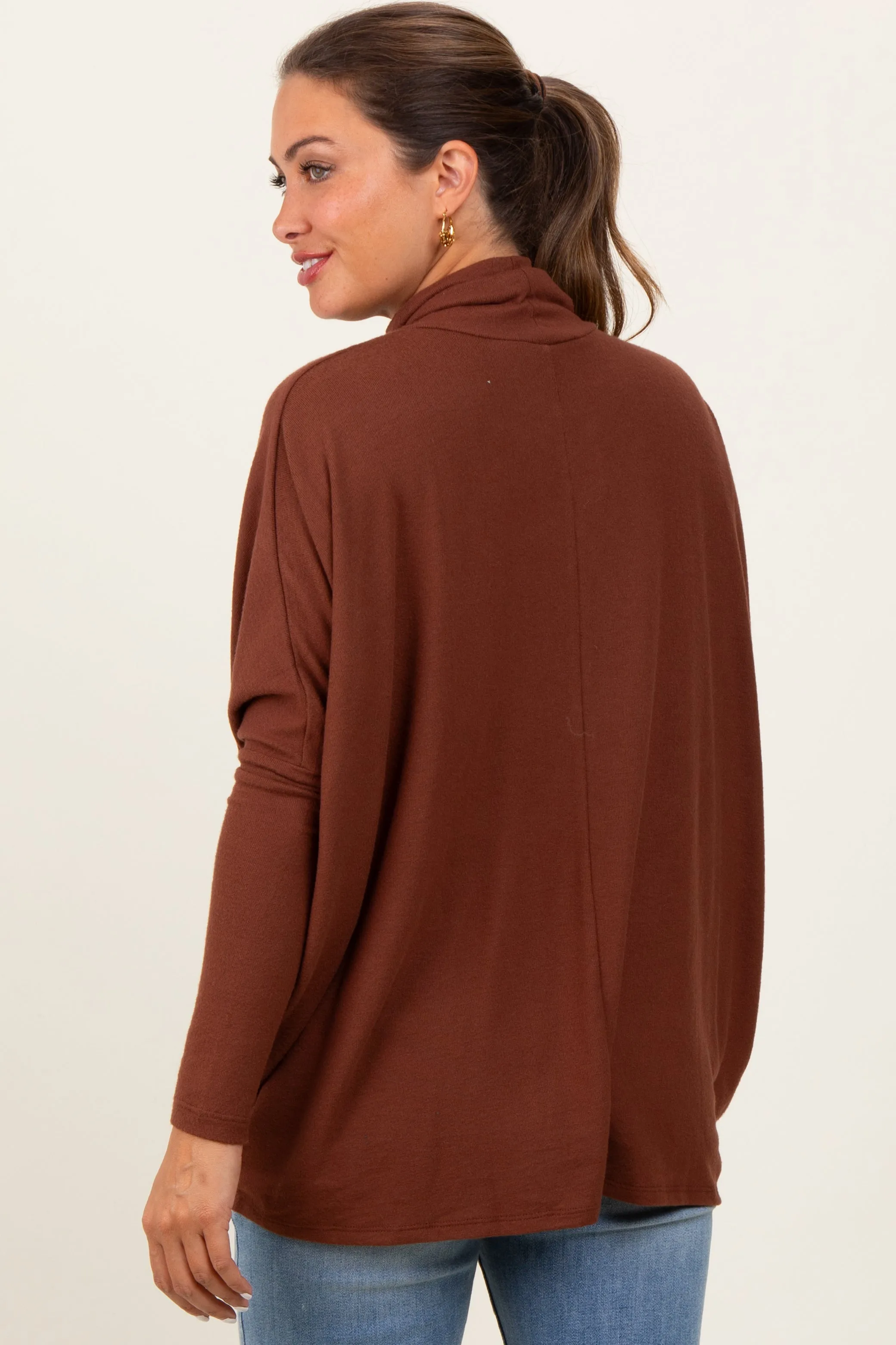 Brown Brushed Knit Turtleneck Dolman Sleeve Maternity Top sold by Pinkblush product image thumbnail 4