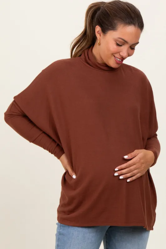 Brown Brushed Knit Turtleneck Dolman Sleeve Maternity Top sold by Pinkblush