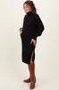 Black Turtleneck Side Slit Maternity Midi Sweater Dress sold by Pinkblush
