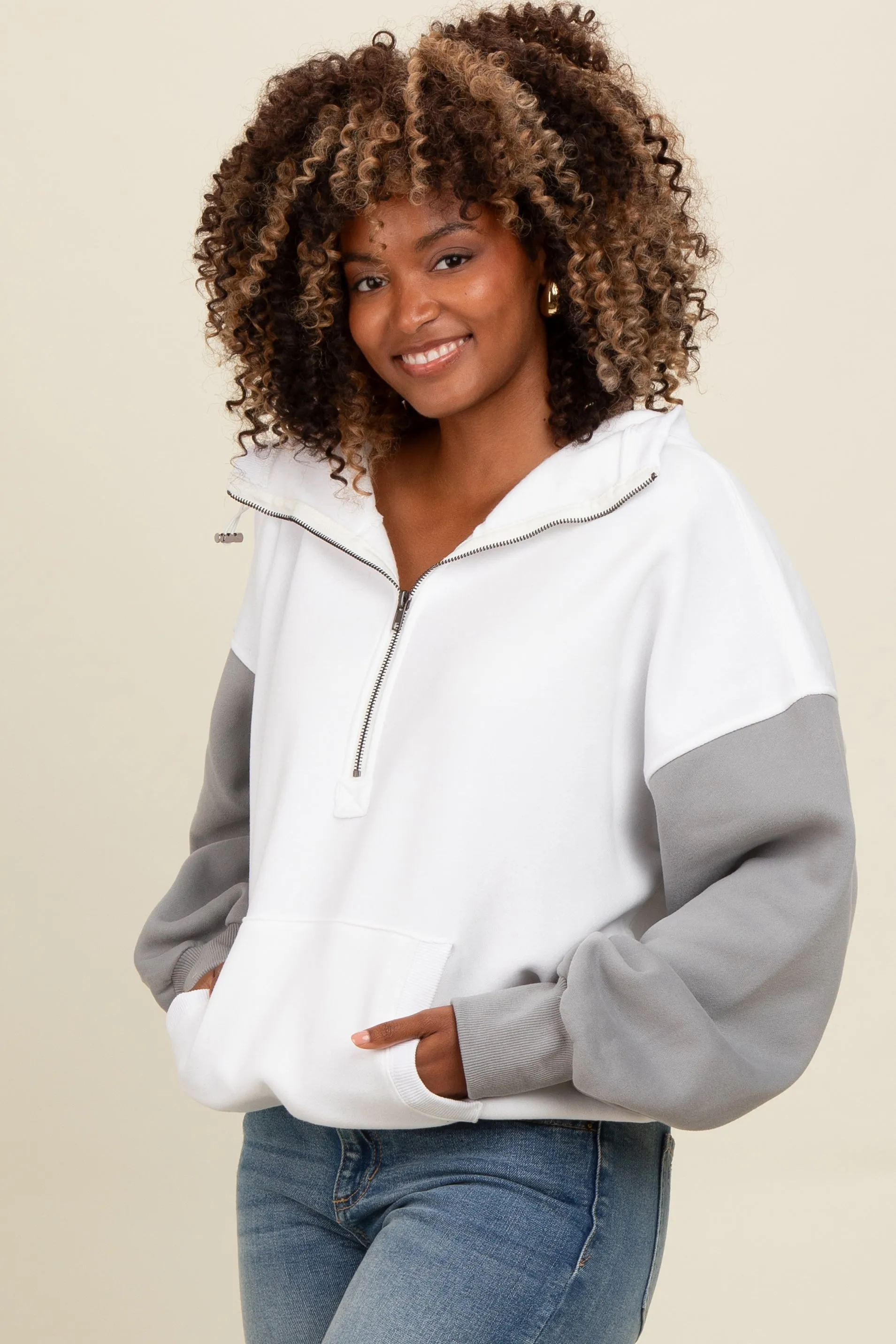 White Colorblock Half Zip Hoodie sold by Pinkblush product image thumbnail 3