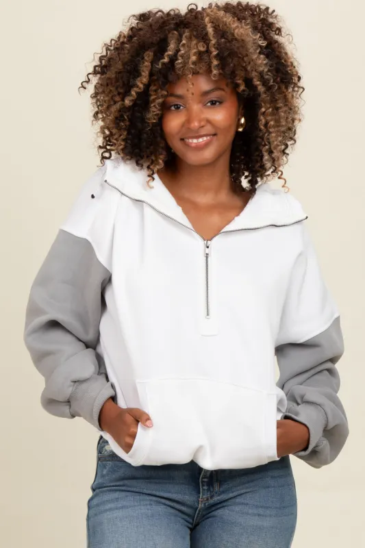 White Colorblock Half Zip Hoodie sold by Pinkblush